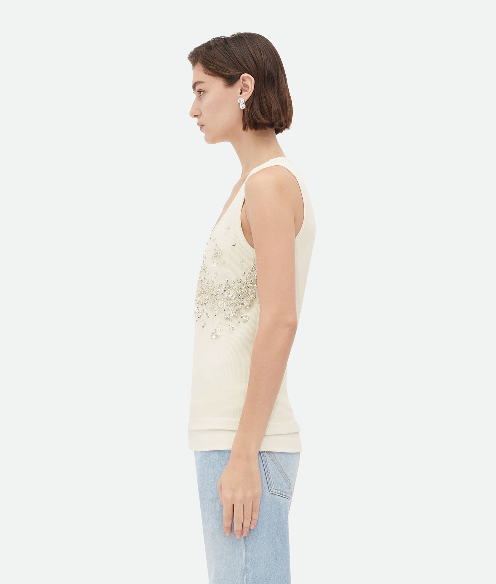 Bottega Veneta o1n1vont0325 Crystal Embroidered Jersey Tank Top in Chalk Size S / US 4 / IT 40 - 2 Thumbnail