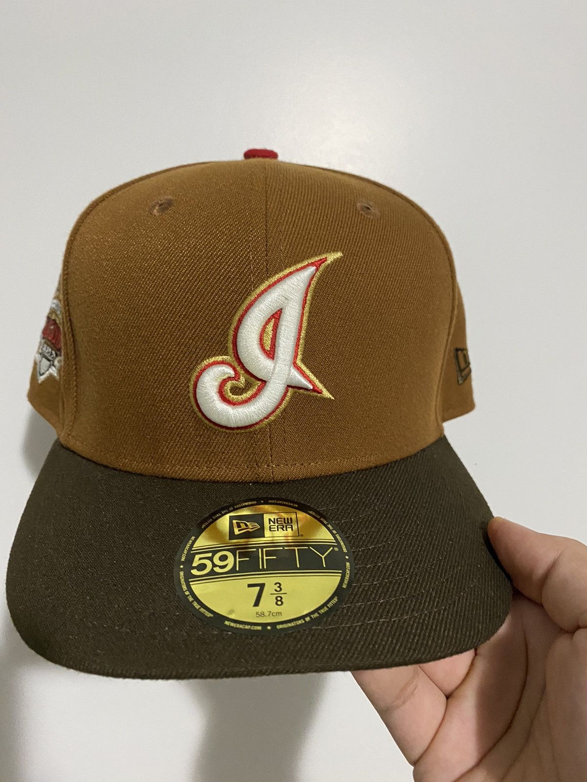 image of New Era Cleveland Indians I Logo Burnt Brown Fitted Hat Size 7 3/8 in Brown/Red, Men's