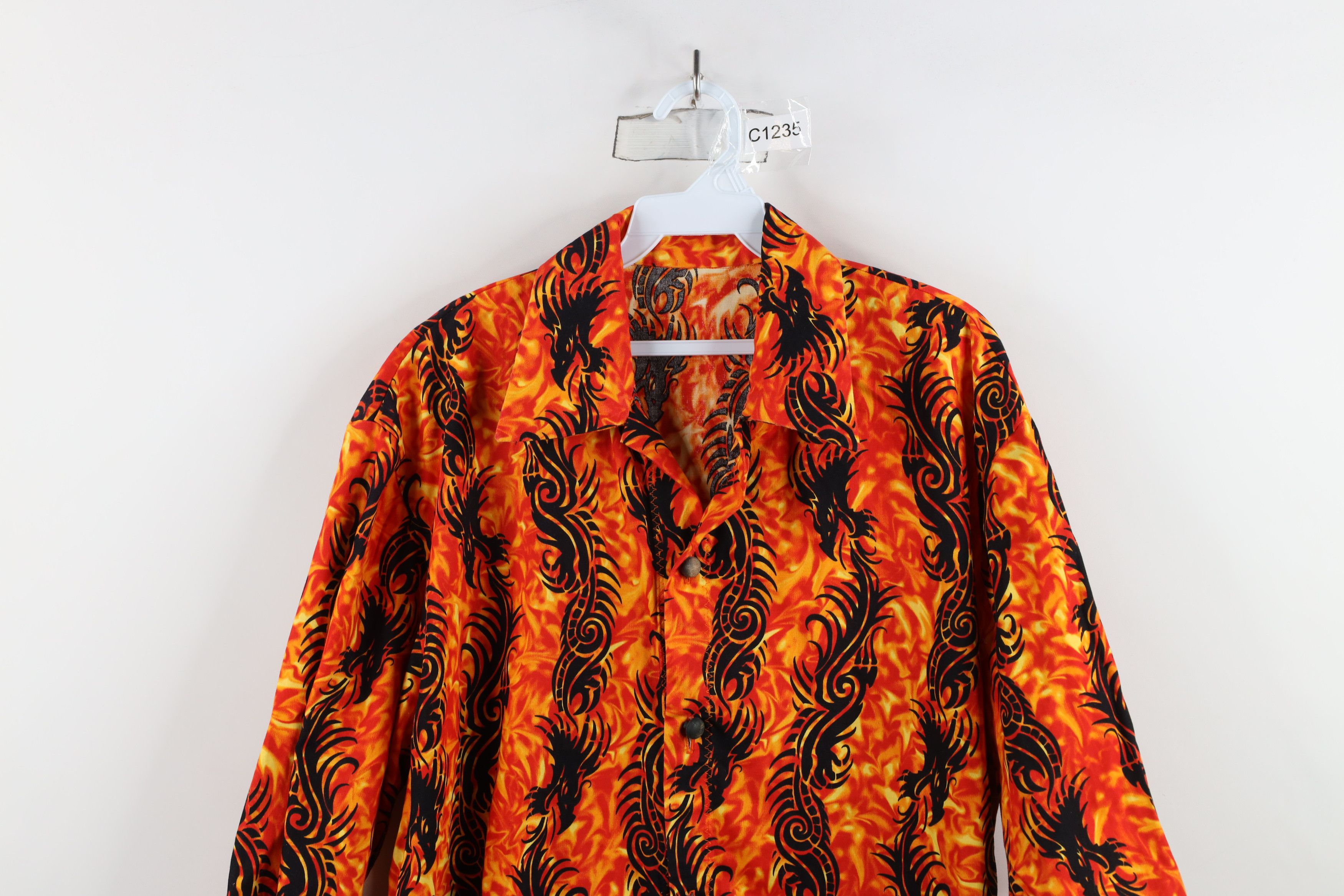 Vintage Vintage 90s Streetwear Dragon Fire Flames Button Shirt Size US XL / EU 56 / 4 - 2 Thumbnail