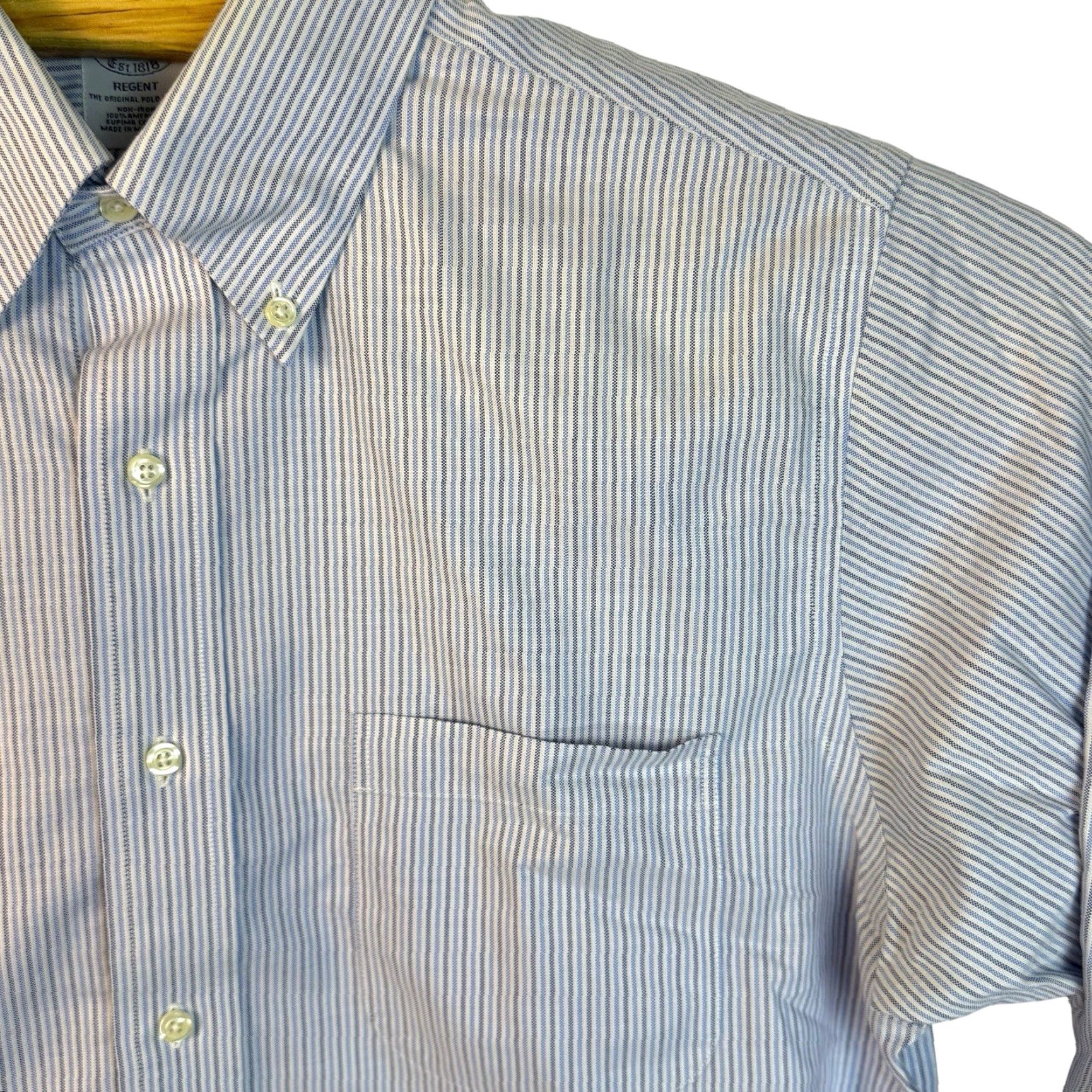 Brooks Brothers Regent Fit Dress Shirt Men 16 Blue Stripe Non-Iron Supima  Cotton Button-Down