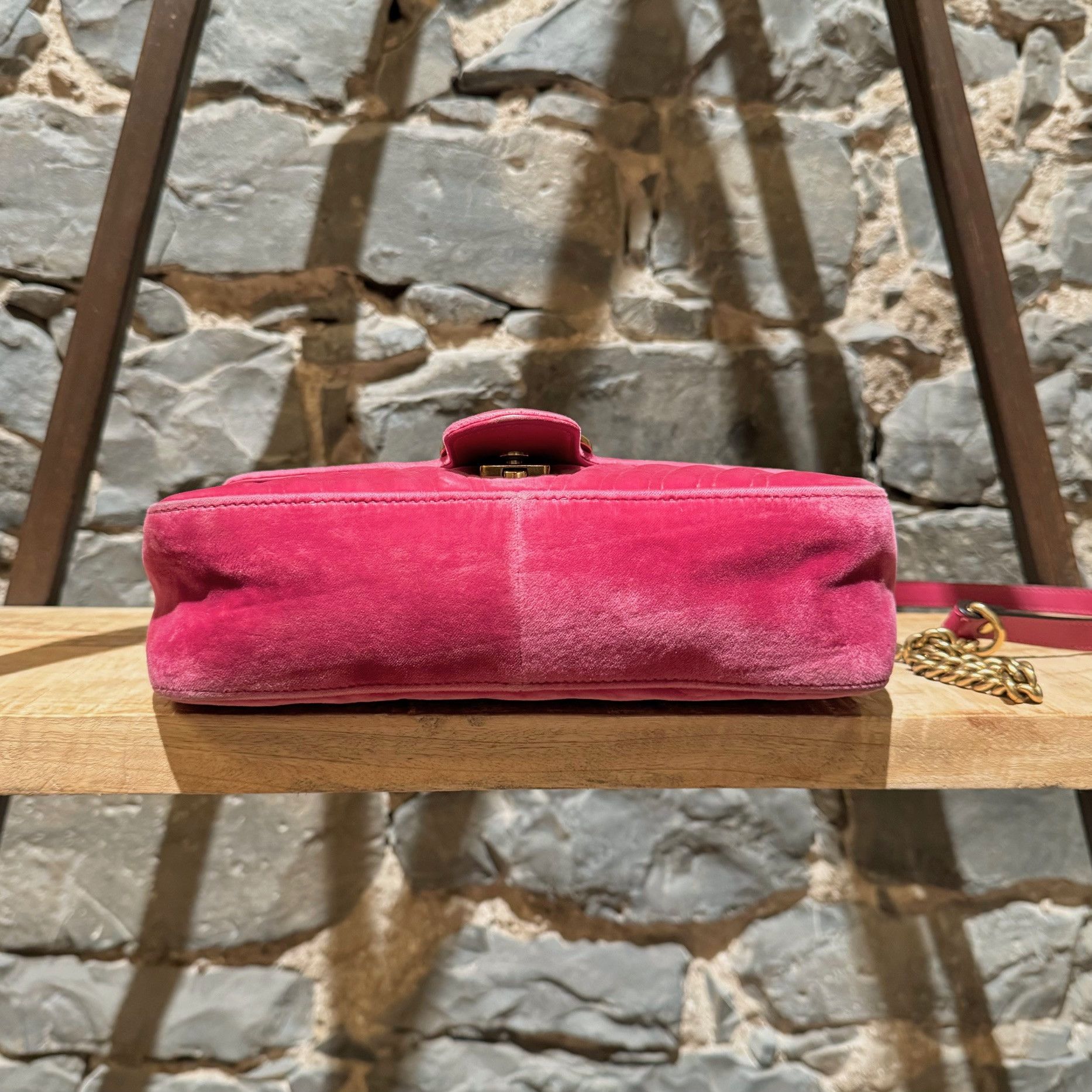 Gucci Gucci Pink Velvet Small Marmont Chain Bag Size ONE SIZE - 9 Thumbnail