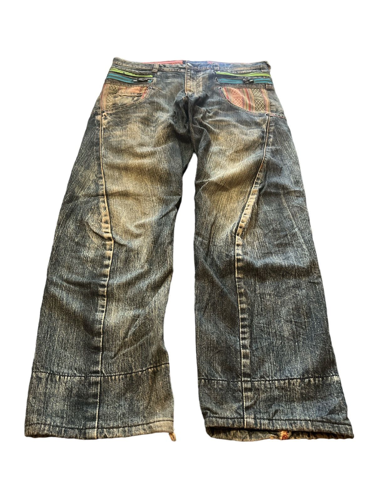 Japanese Brand SICK💥BREATHMINT NAVAJO DISTRESSED DENIM PANT Size US 32 / EU 48 - 2 Thumbnail