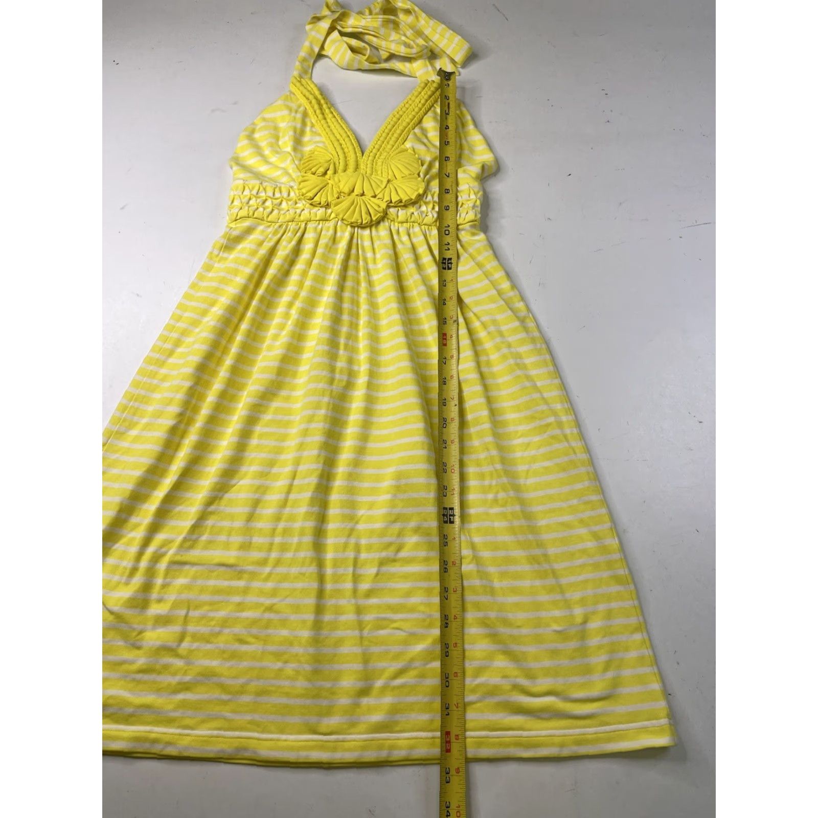 MILLY Milly Womens Dress Petite P Halter Yellow Striped Empire Waist Knee Length Sleeveless Short Multicolor Cotton Blend Sheath Casual Size S / US 4 / IT 40 - 3 Thumbnail