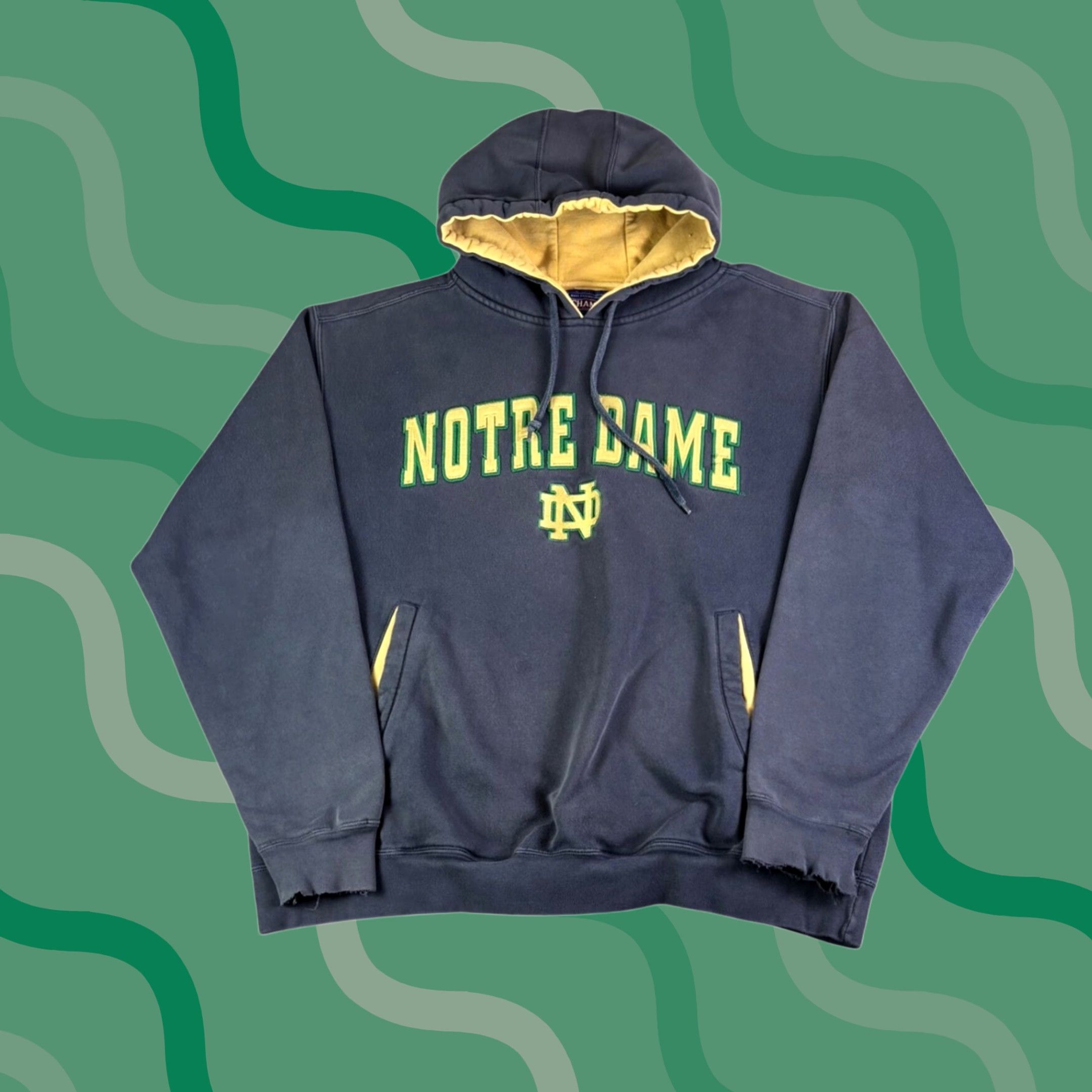 Vintage VINTAGE Champs Notre Dame Fighting Irish Hoodie Navy Blue Yellow XL Distressed Size US XL / EU 56 / 4 - 1 Thumbnail