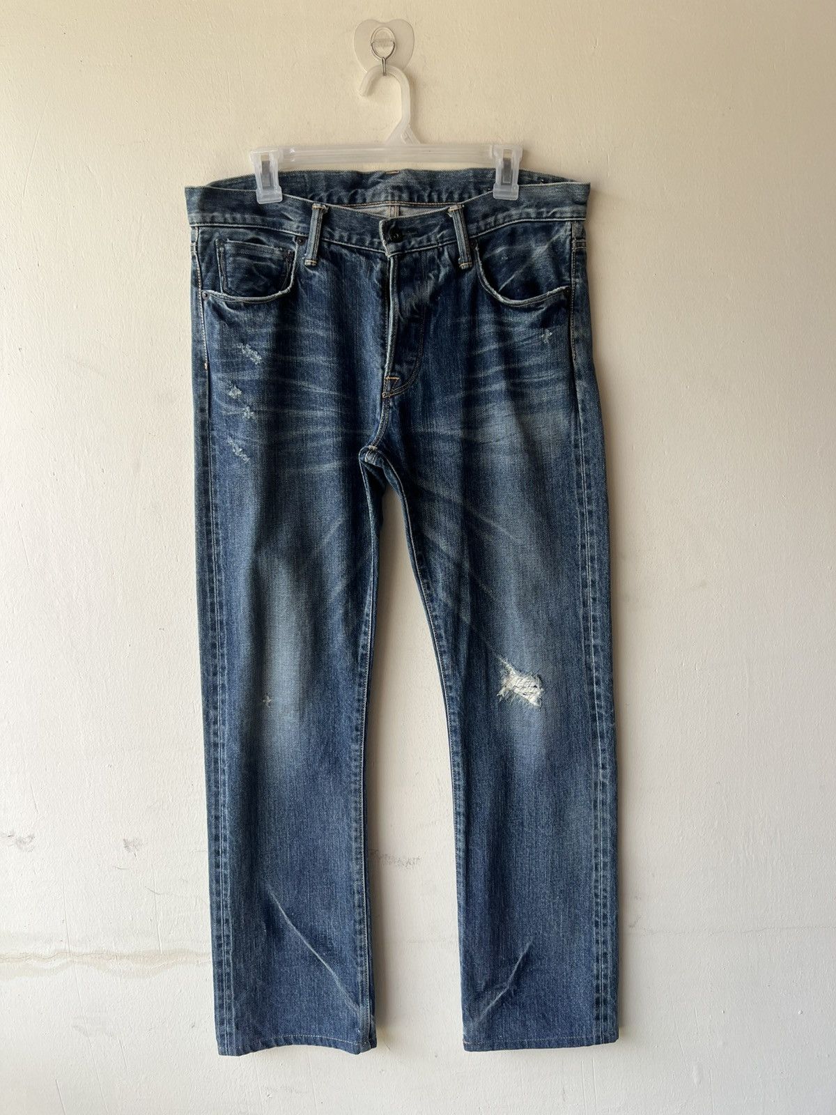 KURO KURO Japan GRAPHITE Distressed Denim Selvedge Jeans Size US 32 / EU 48 - 2 Thumbnail