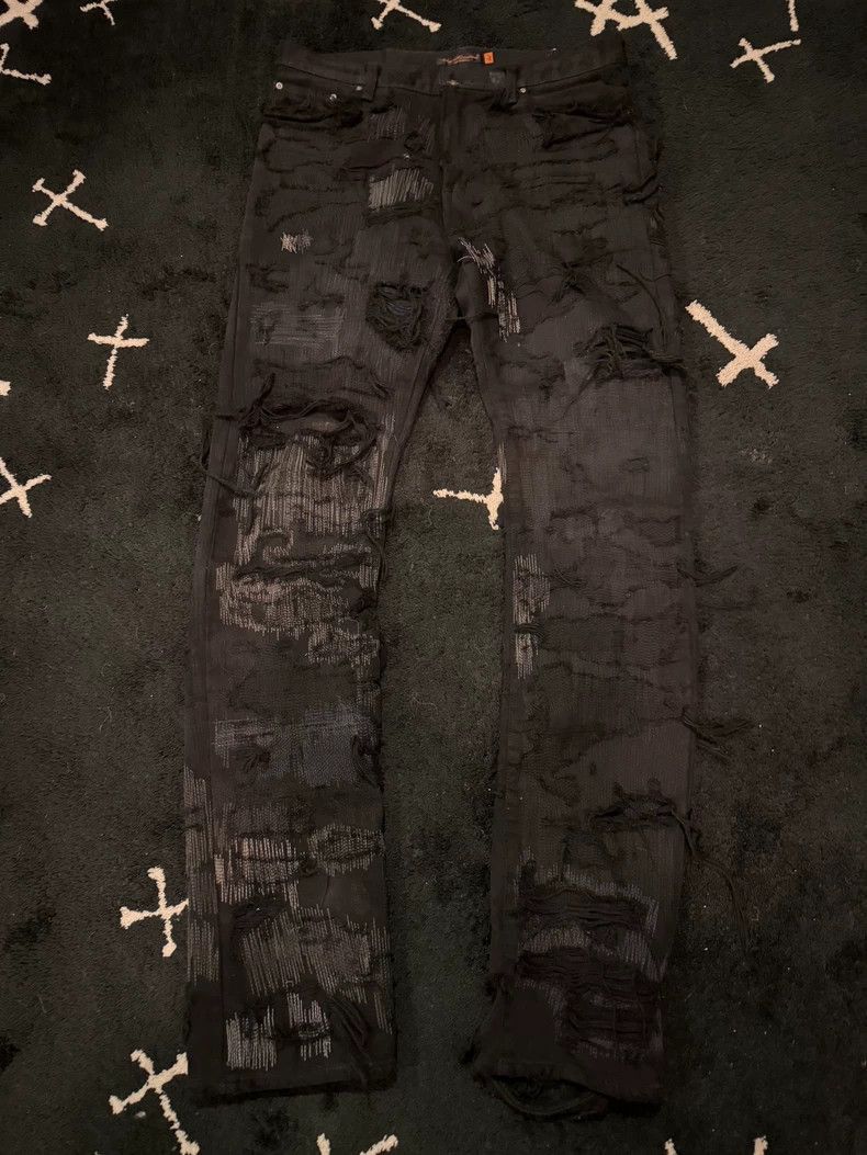 UNDERCOVER Black Denim Distressed Art Piece-2508