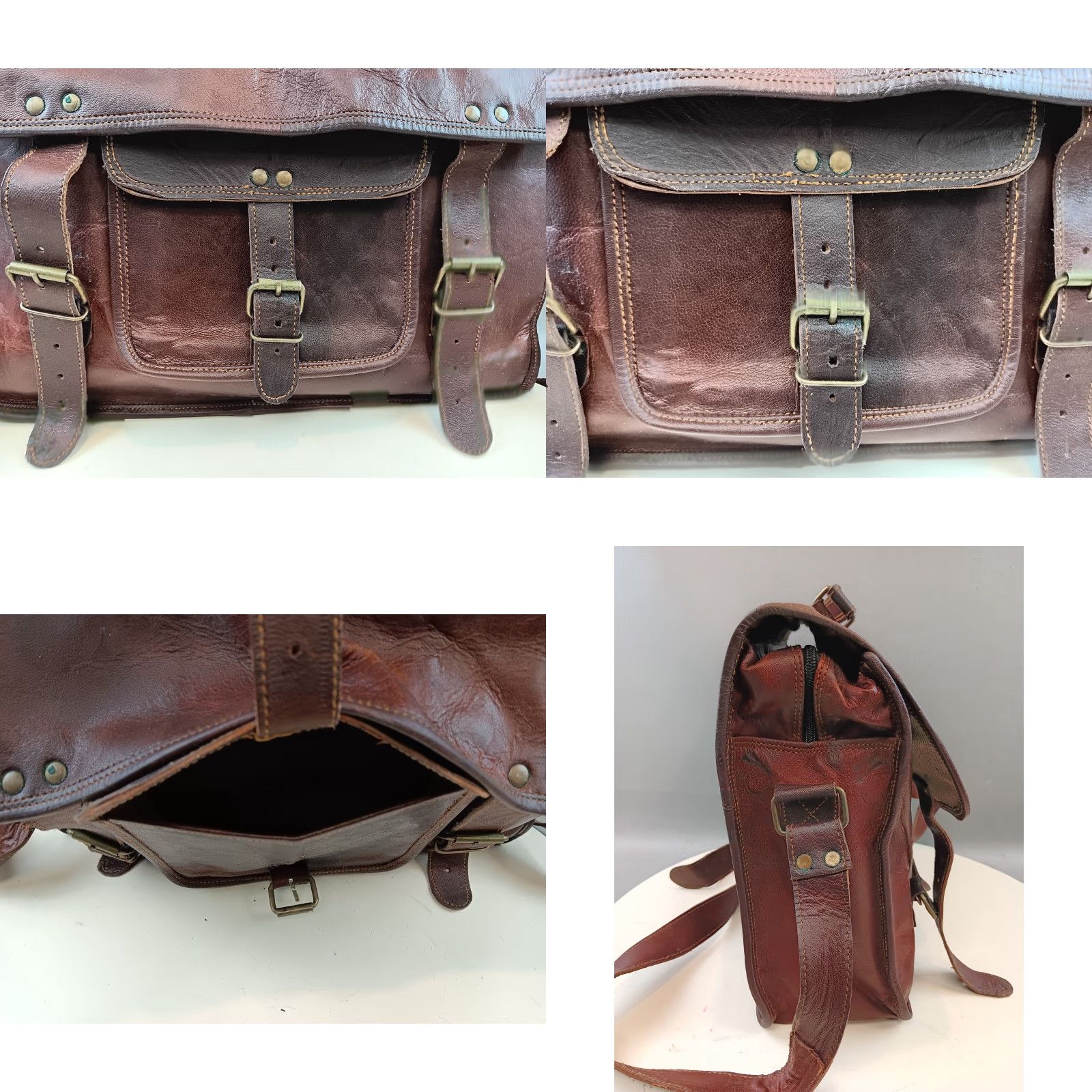 Vintage VINTAGE Handmade Leather Shoulder Bag Mens Medium Brown 90s Satchel Bag with Adjustable Strap Buckle Zip Size ONE SIZE - 8 Thumbnail