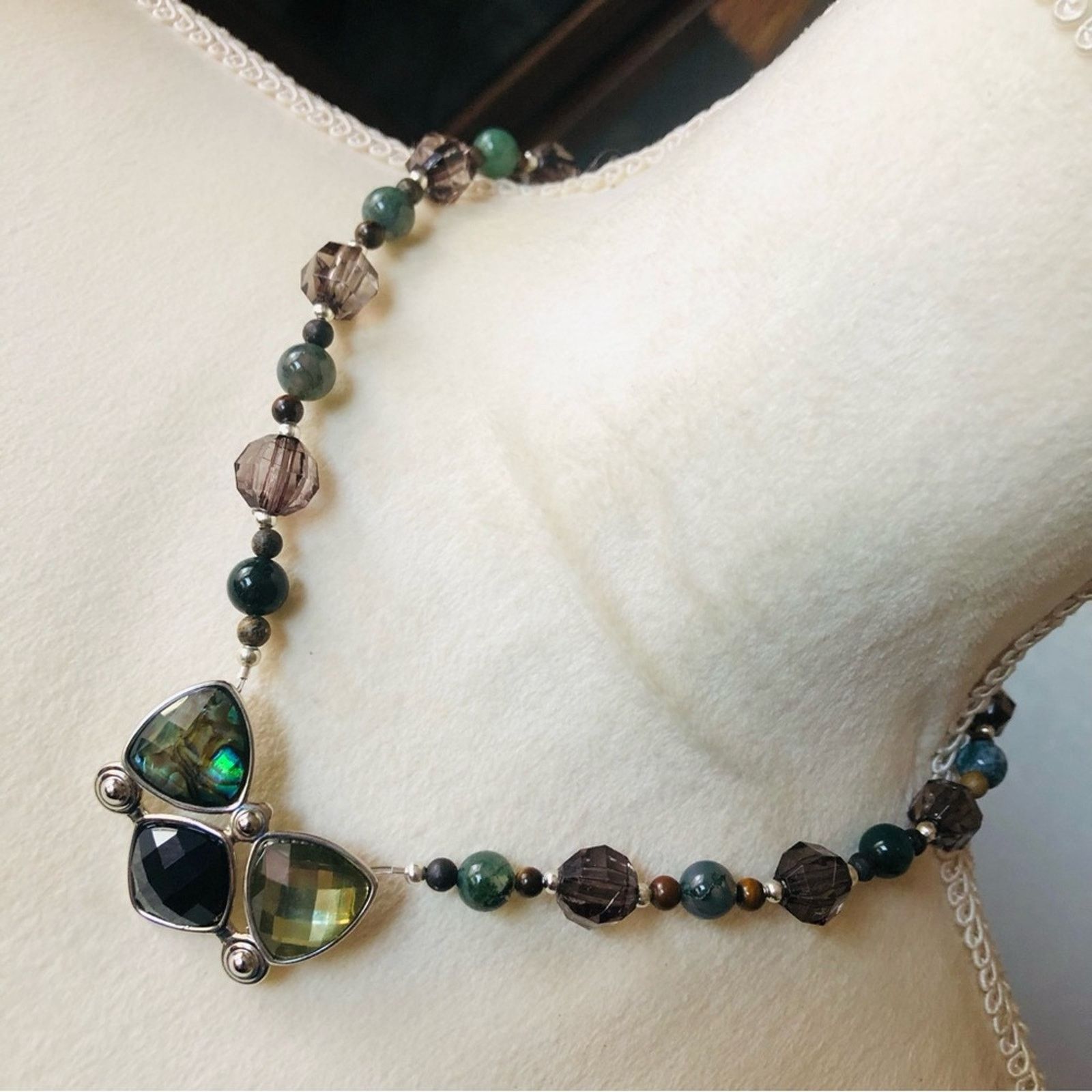Handmade Handcrafted faceted pendant agate and jasper stone necklac Size ONE SIZE - 1 Thumbnail