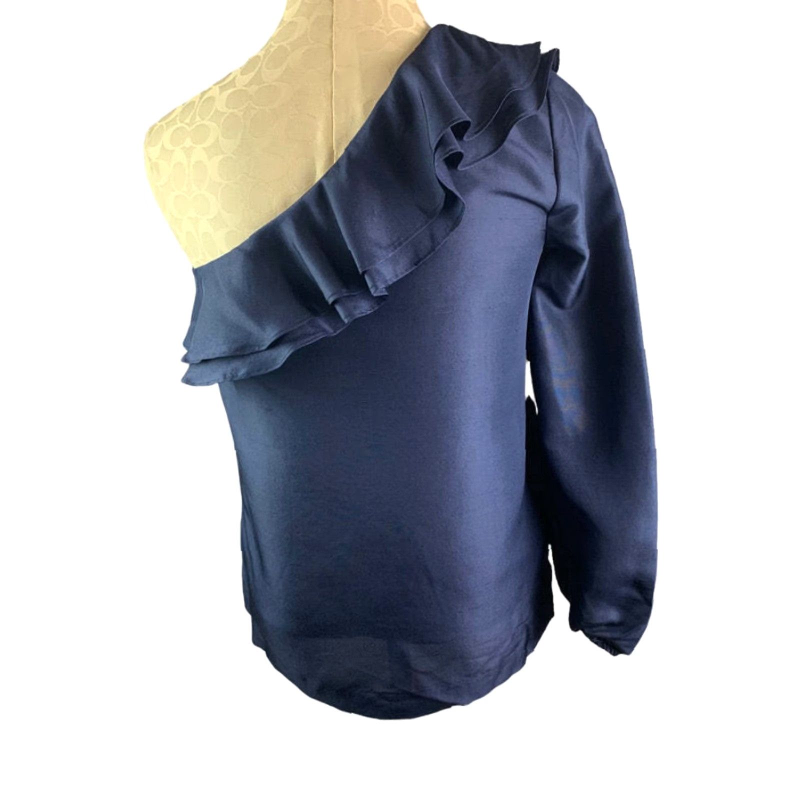 J.Crew VINTAGE J.Crew Blouse 4T Tall Womens Shantung Silk One Shoulder Blue 18" Chest 26" Length 23" Sleeve Mens? Girls? Size S / US 4 / IT 40 - 5 Thumbnail