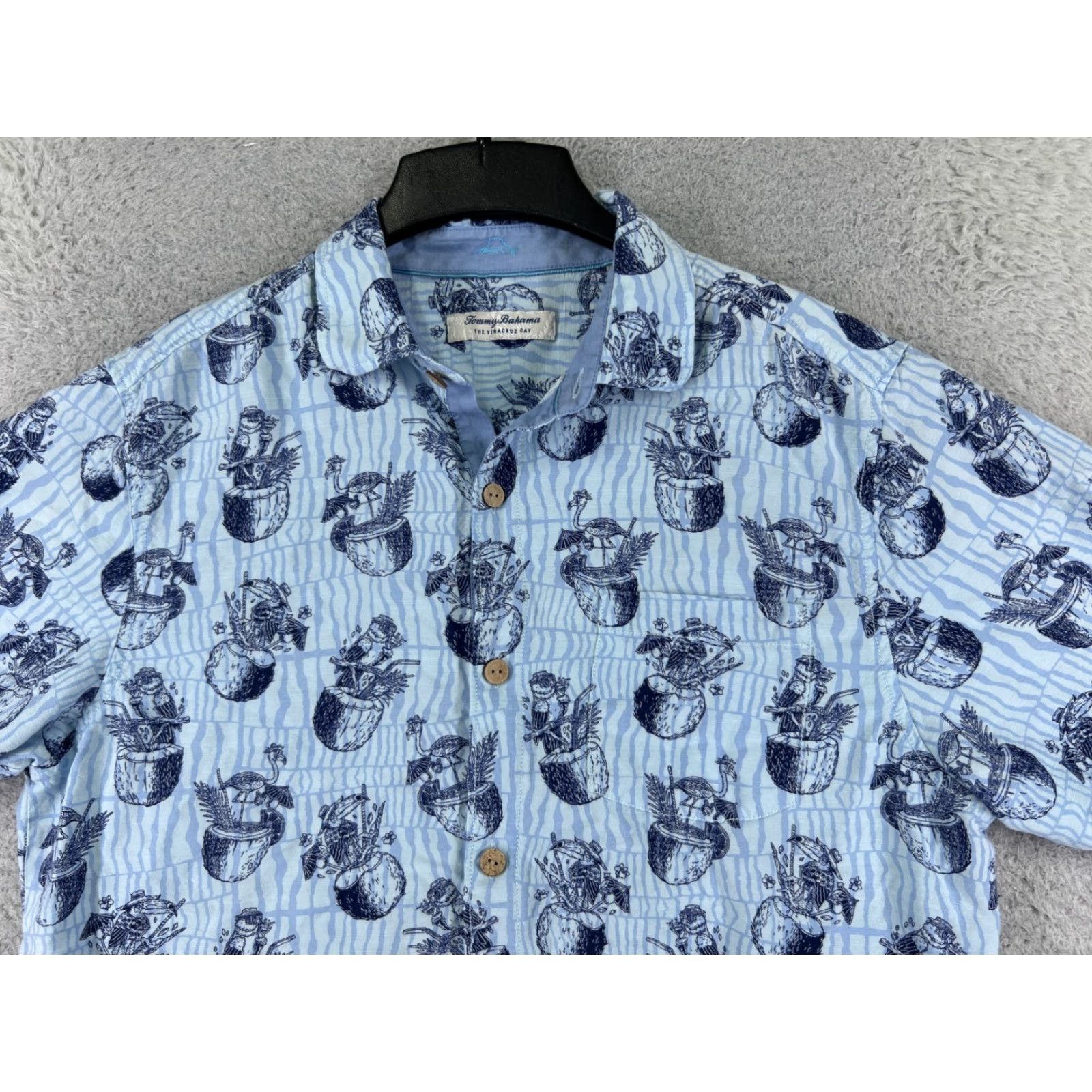 Tommy Bahama Tommy Bahama Shirt Men Medium Blue Veracruz Cay Tropical Drinks Birds Coconut Size US M / EU 48-50 / 2 - 4 Thumbnail