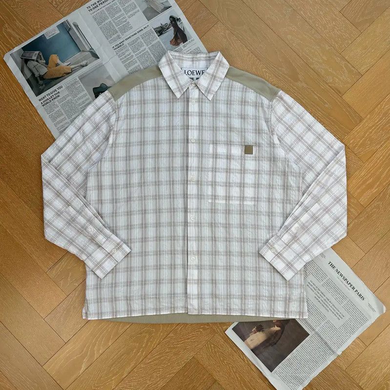 Loewe Loewe Men's White Checkered Long Sleeve Shirt 0089 Size US L / EU 52-54 / 3 - 1 Thumbnail