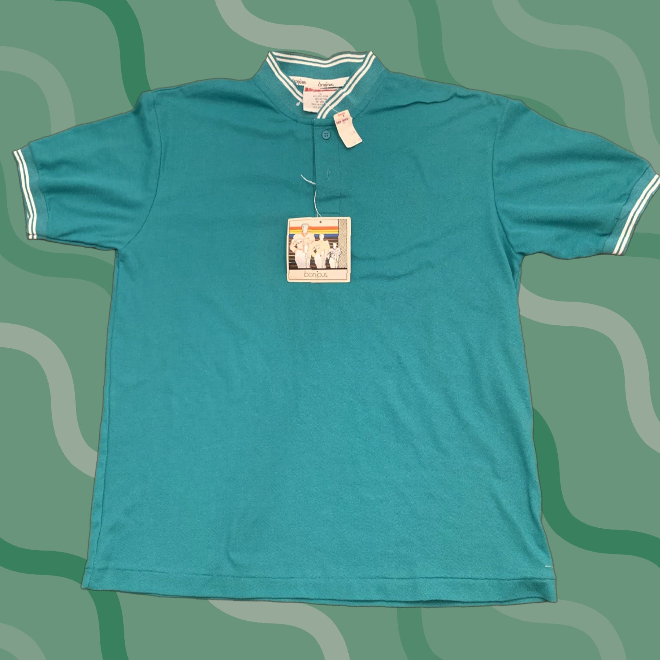 Vintage VINTAGE Bonjour Shirt Polo Shirt Women L Teal 90s NOS 90s Womens Teal Polo Size L / US 10 / IT 46 - 1 Thumbnail