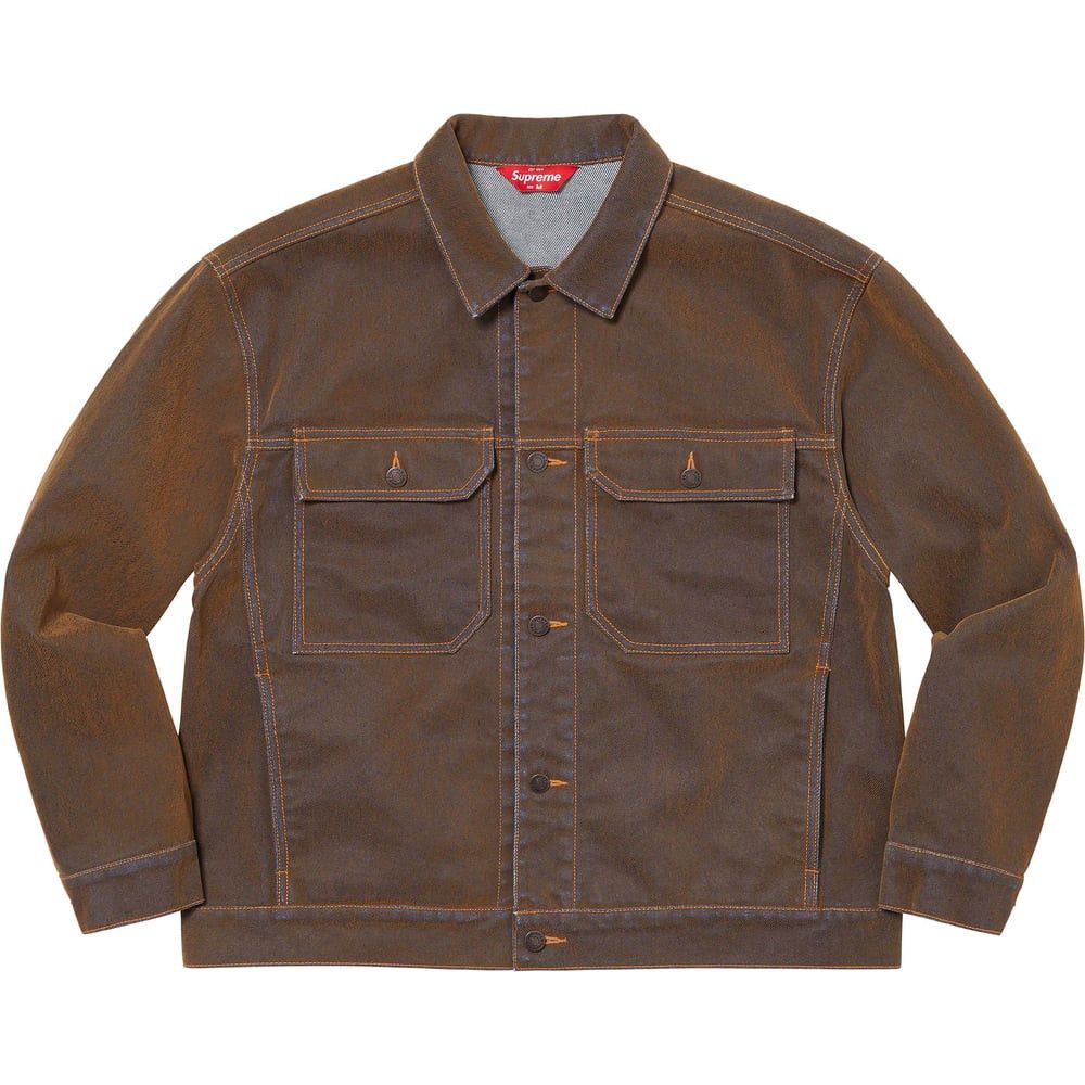 image of Supreme - Flocked Distressed Denim Trucker in Gold, Men's (Size Large)