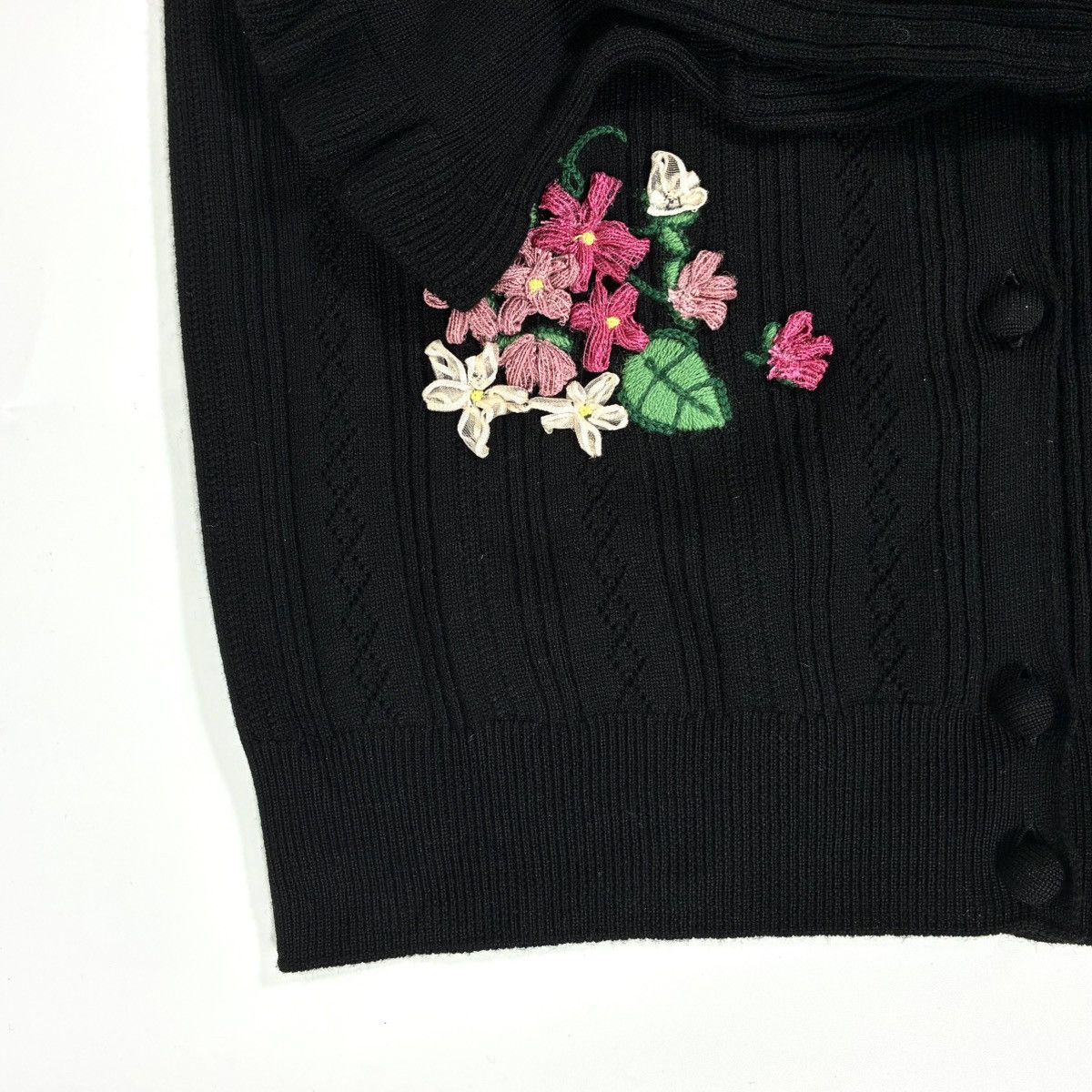Valentino Valentino Garavani Floral Embroidered Wool Cardigan S Black Size S / US 4 / IT 40 - 10 Thumbnail