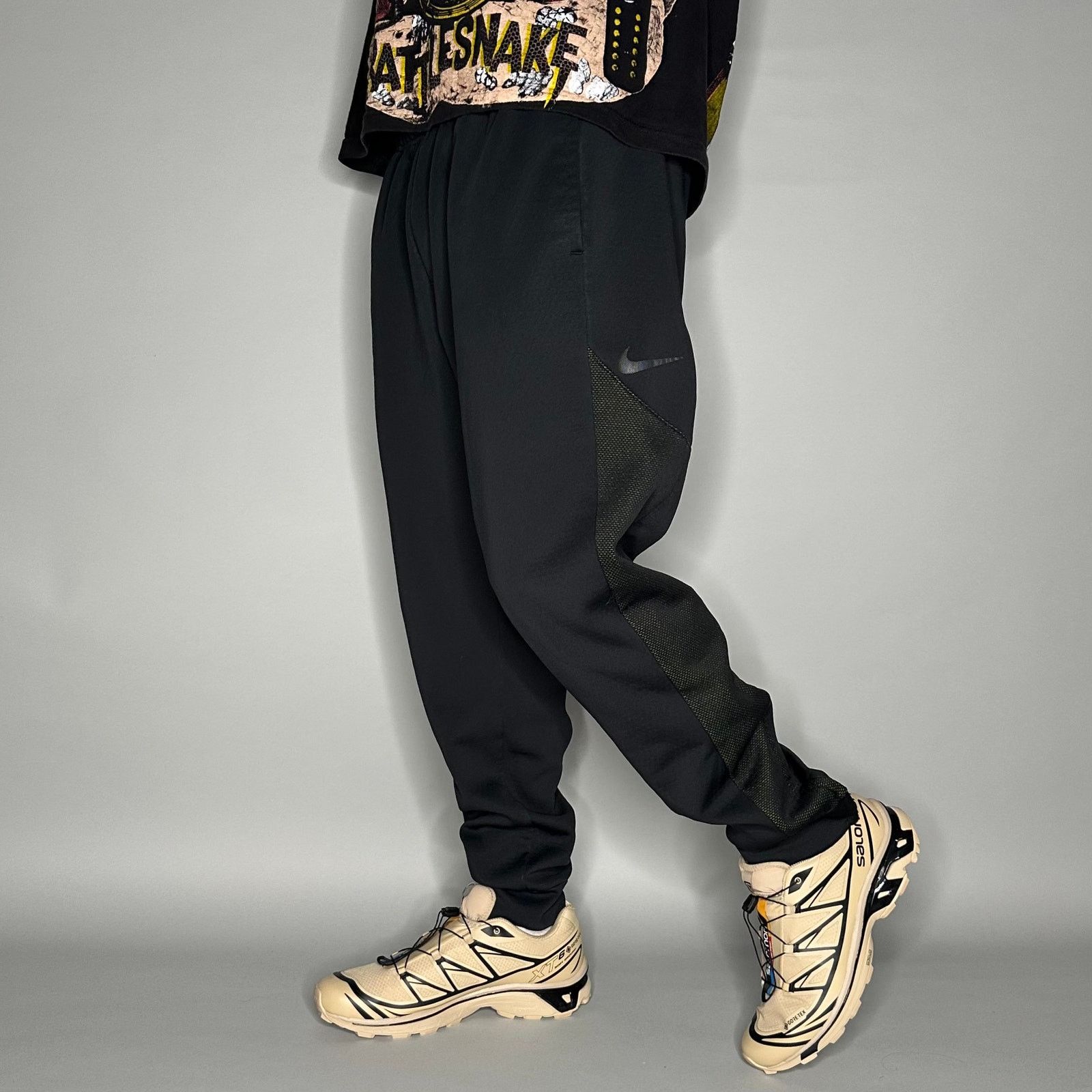 Nike Sweatpants Black Polyester Joggers Subtle Swoosh Green