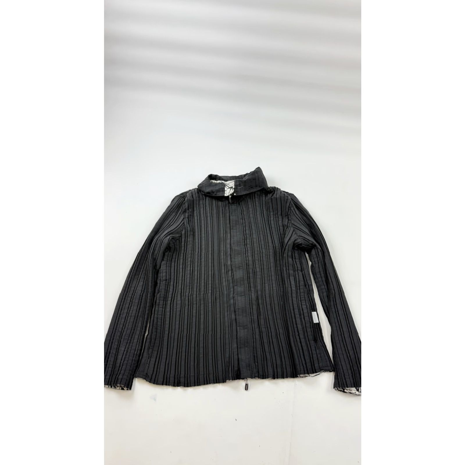 Fubu UBU Jacket Womens Medium Black Reversible Bamboo Print Crinkle Travel Coat Size XS / US 0-2 / IT 36-38 - 2 Thumbnail
