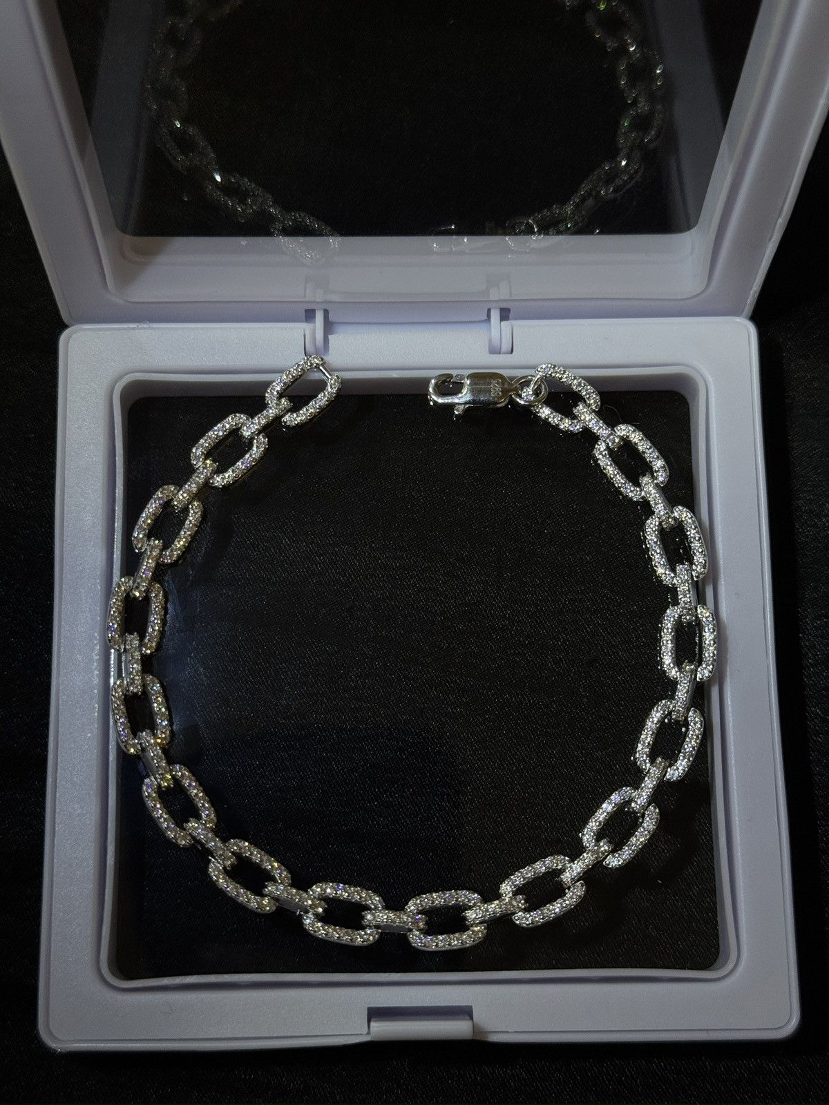 Sterling Silver 💎 Iced Out Silver Chain Bracelet 8 In - Moissanite VVSD1 Size ONE SIZE - 7 Thumbnail