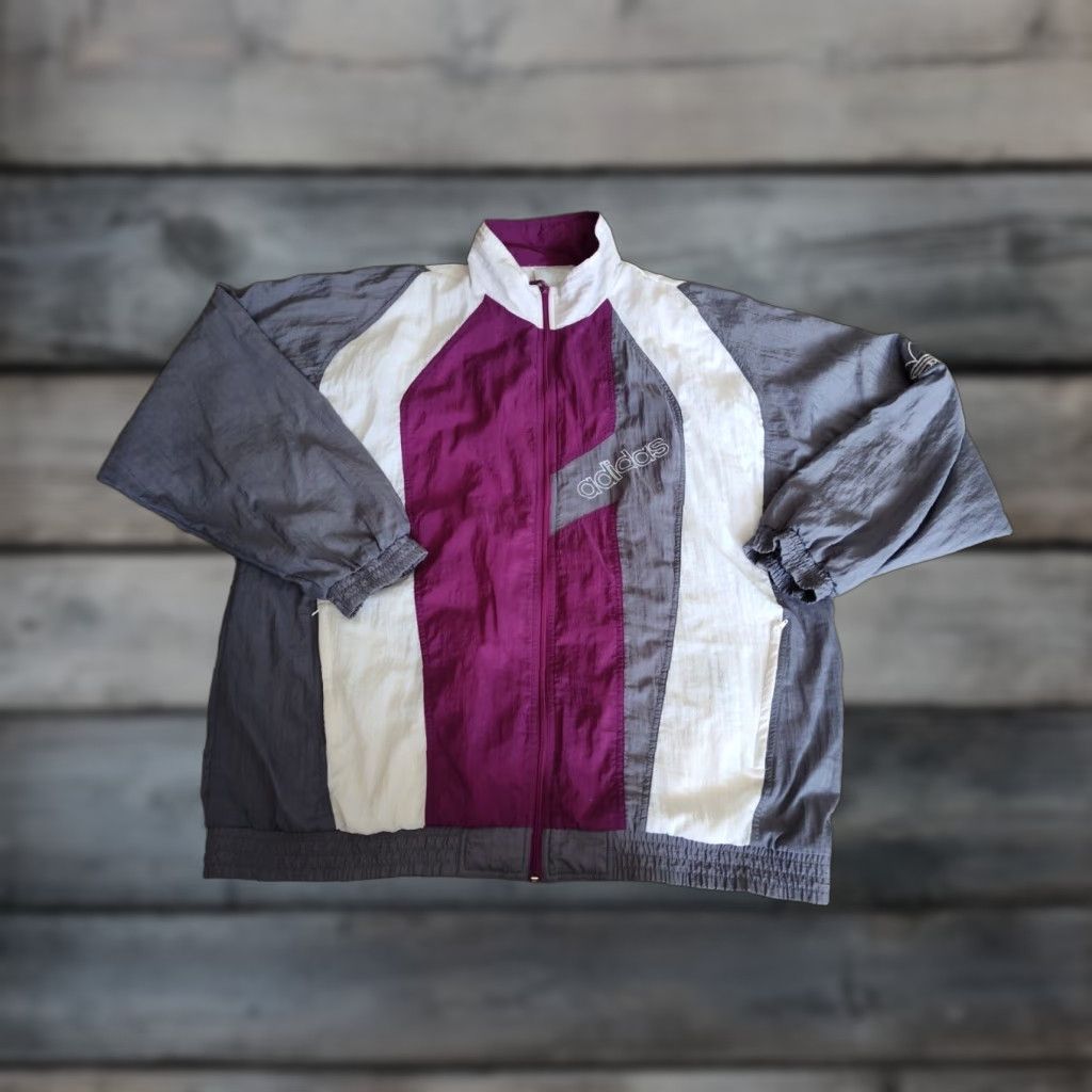 Adidas Vintage Adidas Full Zip Striped Windbreaker Jacket Men’s XL Purple Gray Spellout Size US XL / EU 56 / 4 - 1 Thumbnail