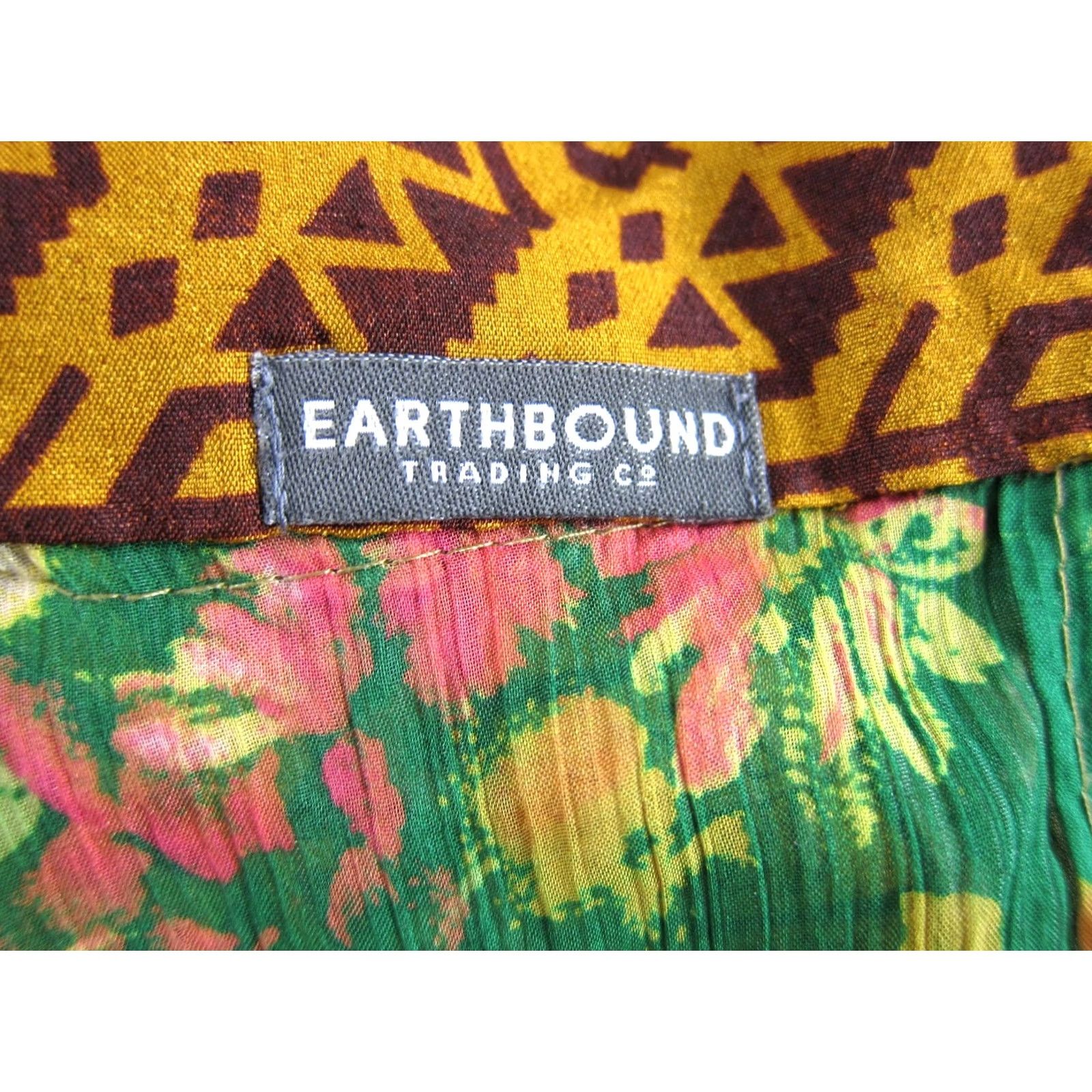 Vintage Earth Bound Orange Brown Green Pink Floral Reversible long Maxi Wrap Skirt OS Size 42" / US 20 - 3 Thumbnail