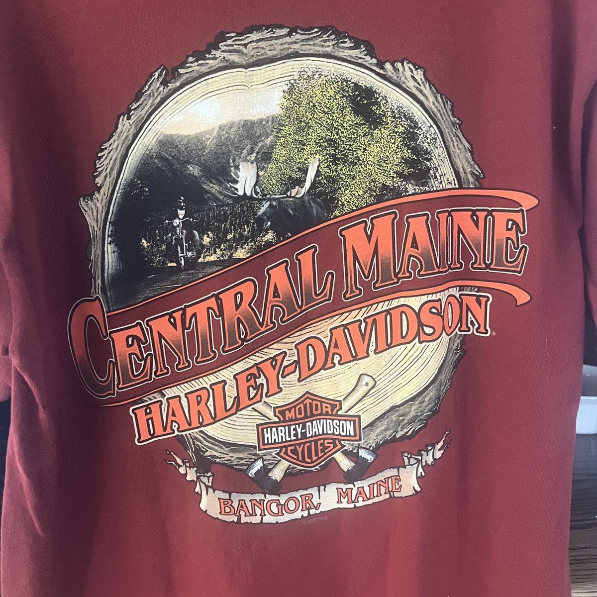 Harley Davidson Harley Davidson 2011 Central Maine Maroon Burgundy T shirt Size US L / EU 52-54 / 3 - 5 Thumbnail