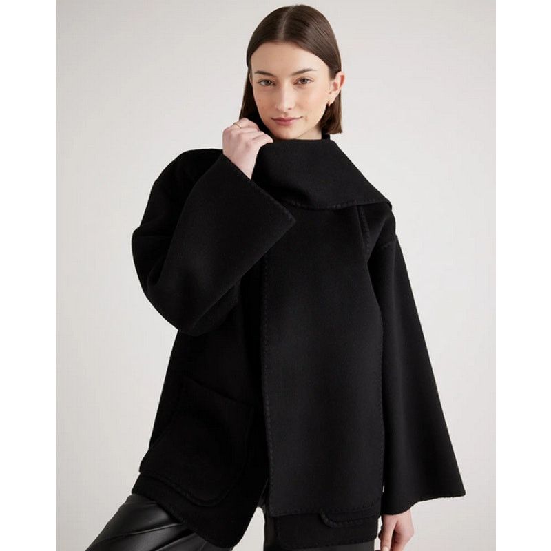 Quince Quince Double-Faced Merino Wool Scarf Coat Black Large NWT Size L / US 10 / IT 46 - 5 Thumbnail