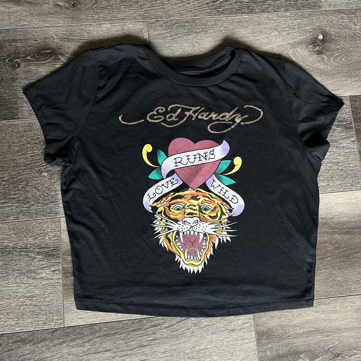 Ed Hardy × Vintage Vintage Y2K Ed Hardy Tiger Love Runs Wild Logo Baby T Shirt Size L / US 10 / IT 46 - 1 Thumbnail