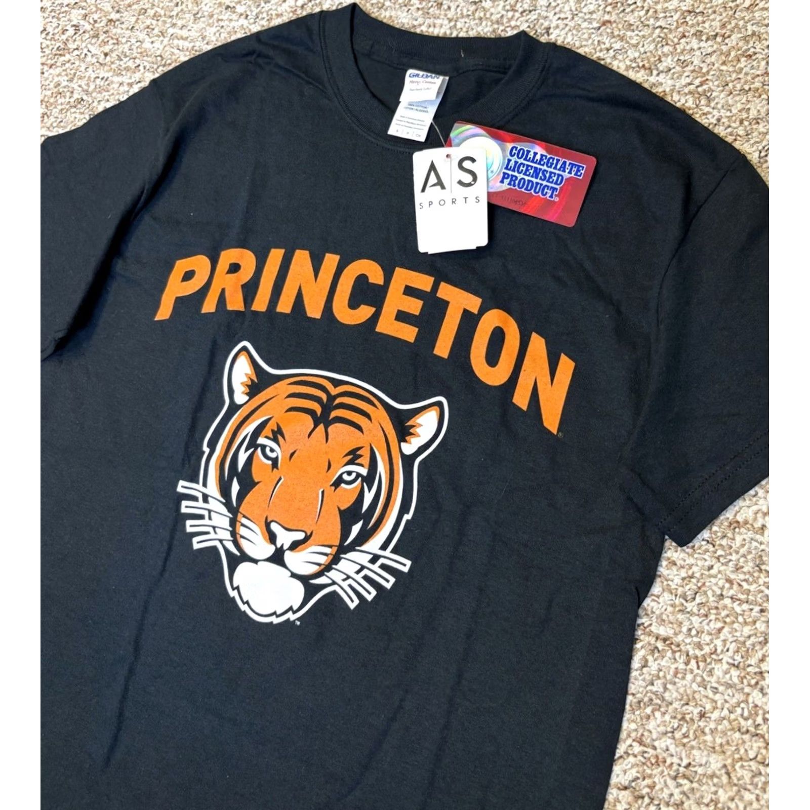 Gildan VINTAGE Princeton University Collegiate Licensed Black T-Shirt NWT Small Mens Gildan Cotton Crew Neck Short Sleeve 90s 2000s USA College Size US S / EU 44-46 / 1 - 2 Thumbnail