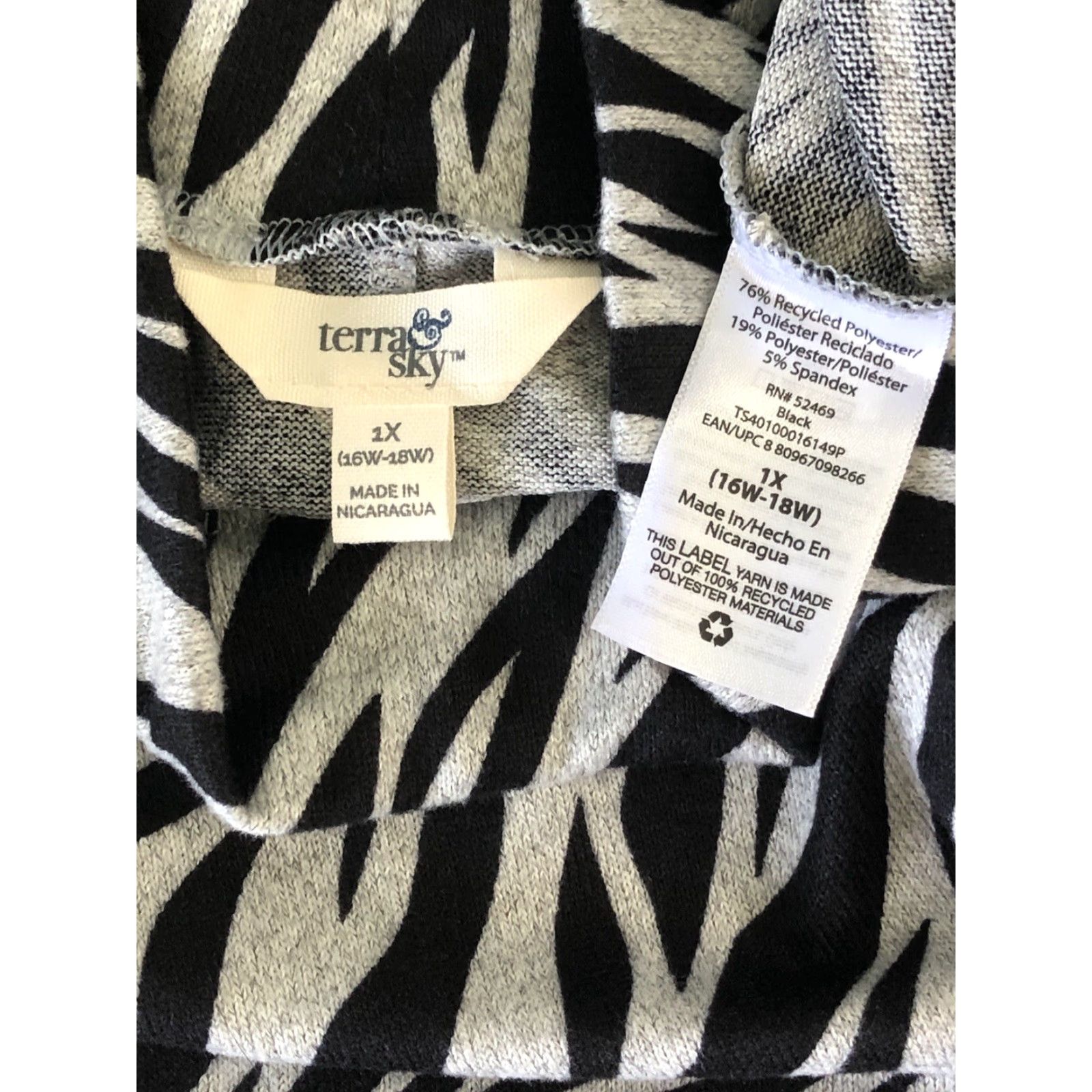 Vintage Terra & Sky Mock neck Sweater 1X Black Long Sleeve Zebra Light Knit Wool? Size XL / US 12-14 / IT 48-50 - 4 Thumbnail