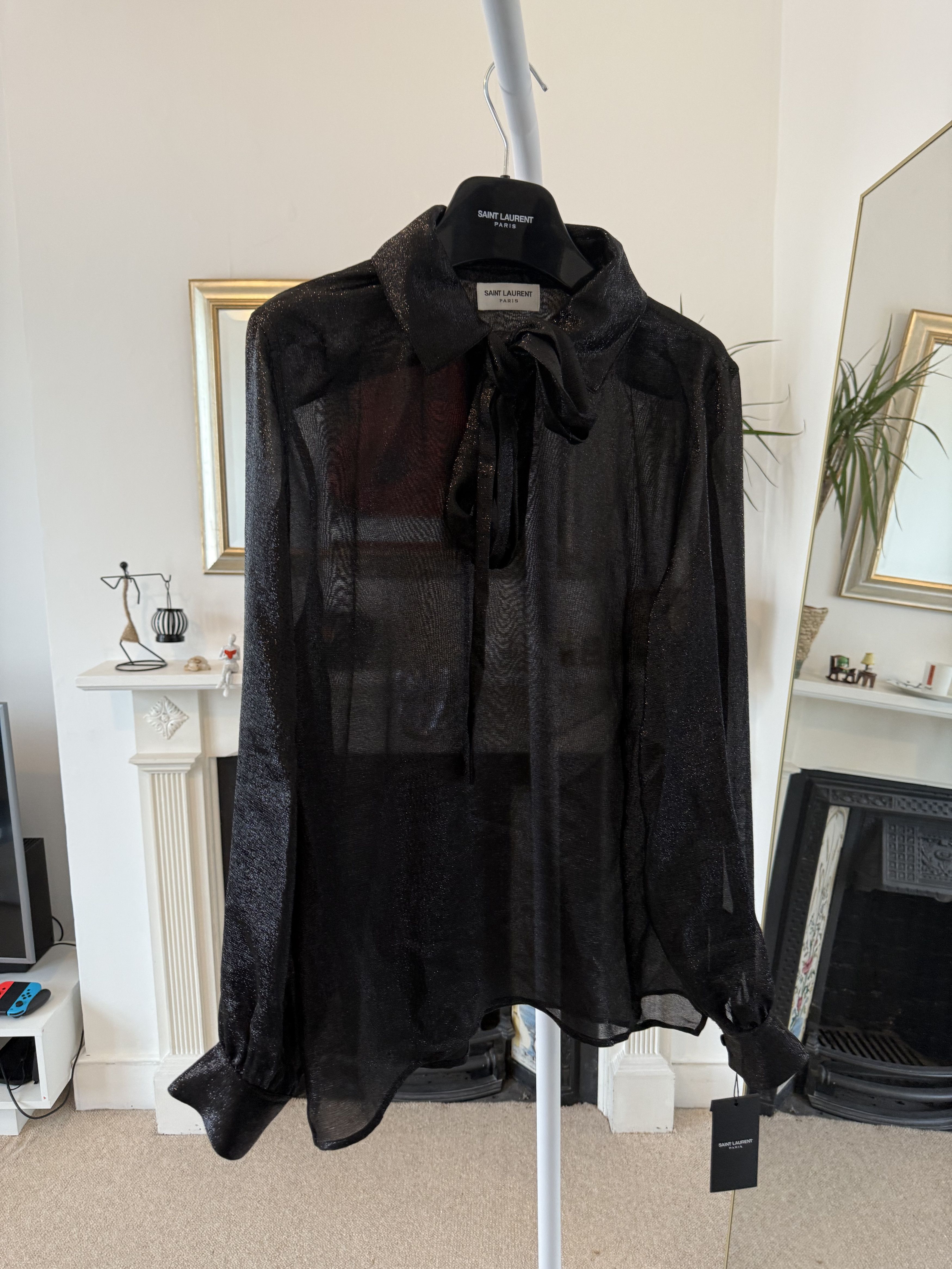 Saint Laurent Paris FW22 Saint Laurent Lavalliere-Neck Shirt in Sparkling Silk Size US M / EU 48-50 / 2 - 2 Thumbnail