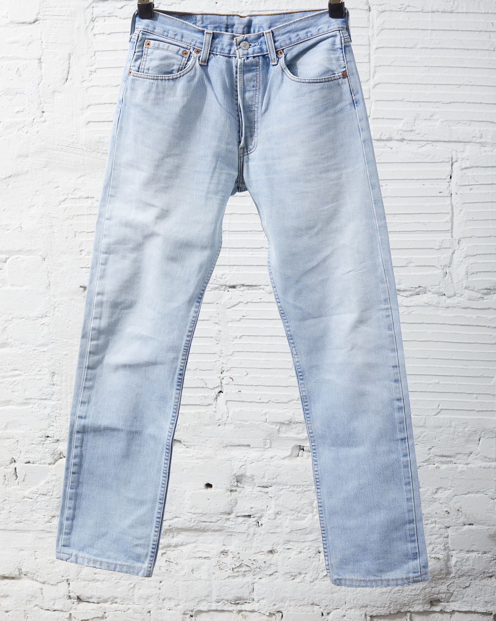 Image of Levis Vintage Lightwashed Straight Leg Levi's 501 Jeans in Light Blue, Men's (Size 30)