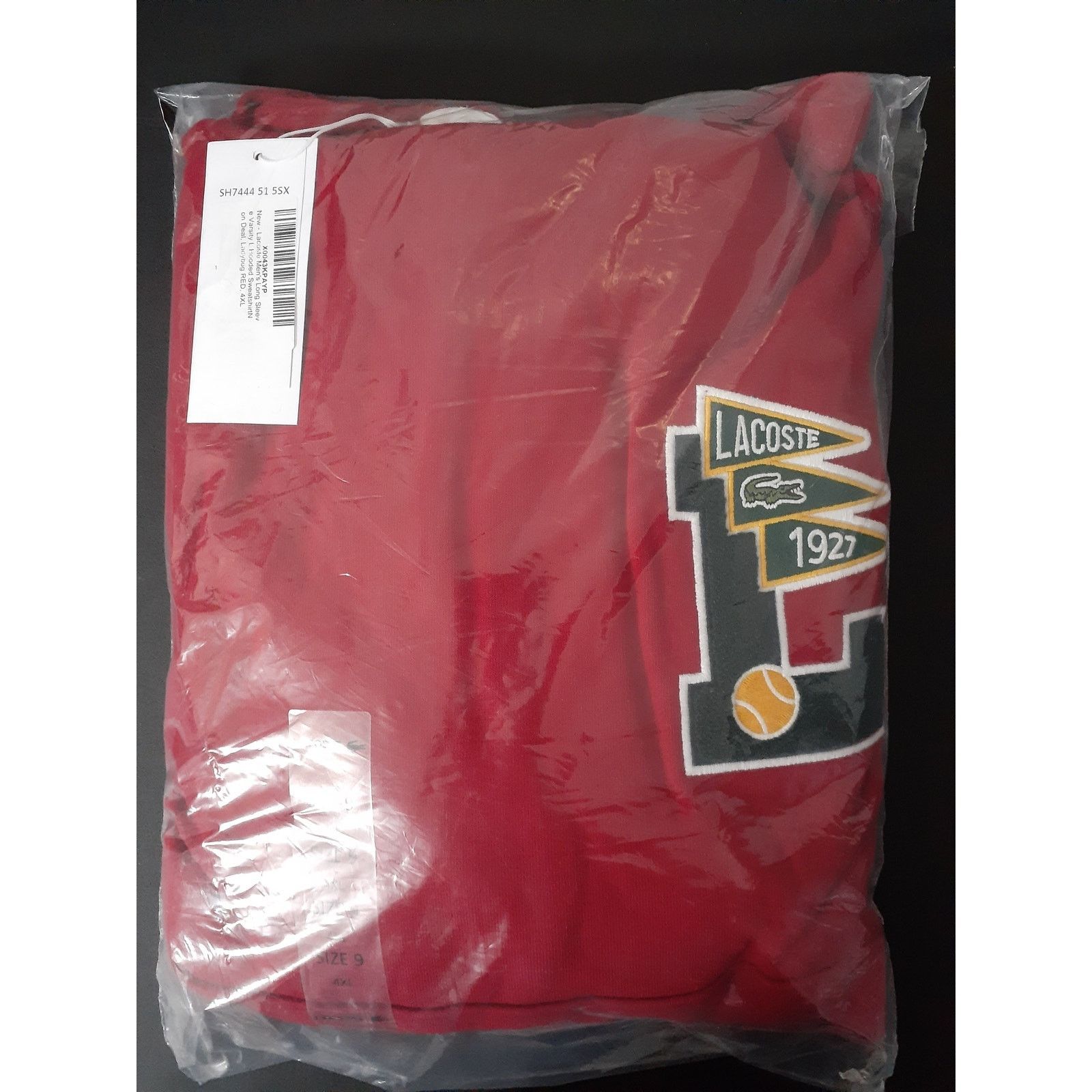 Lacoste Lacoste Mens Long Sleeve Varsity L Hooded Sweatshirt Red 4XL Size US XXL / EU 58 / 5 - 2 Thumbnail