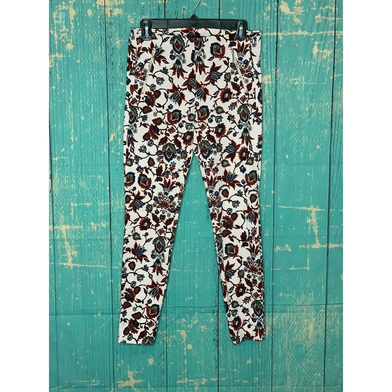 Zara Zara white red floral ankle jeggings pants size S Size 30" / US 8 / IT 44 - 9 Thumbnail