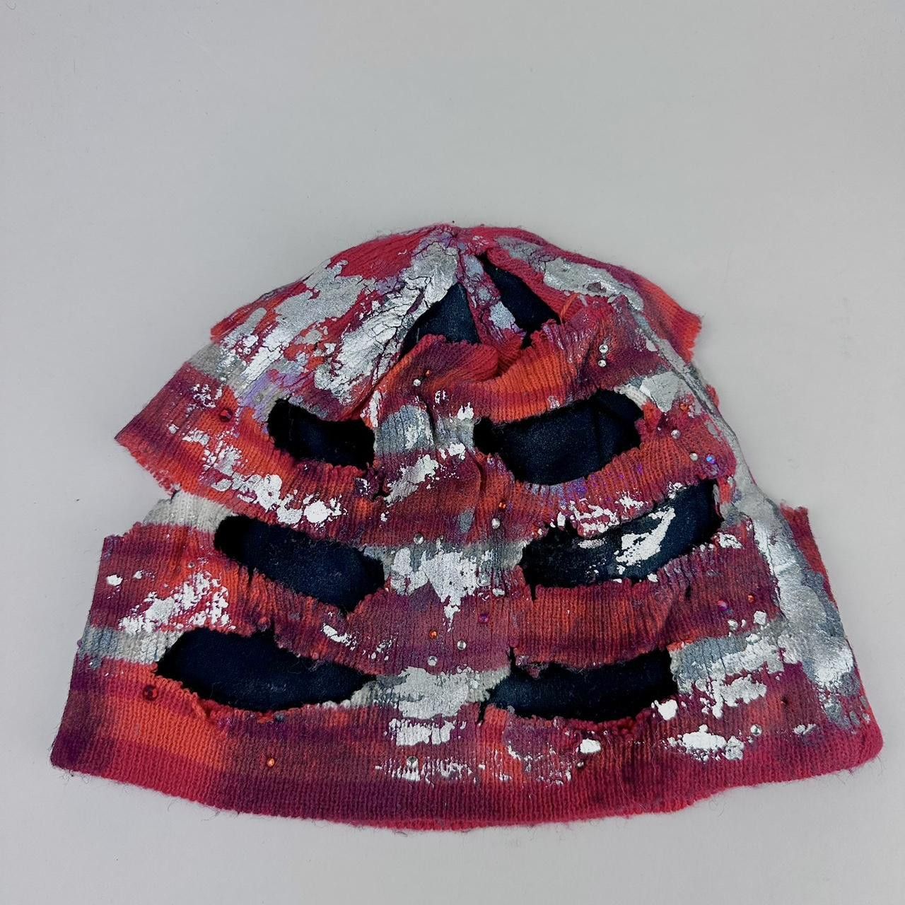 Other ASTROBOI* Orange and Red Striped Cutout Rhinestone Beanie Size ONE SIZE - 2 Thumbnail