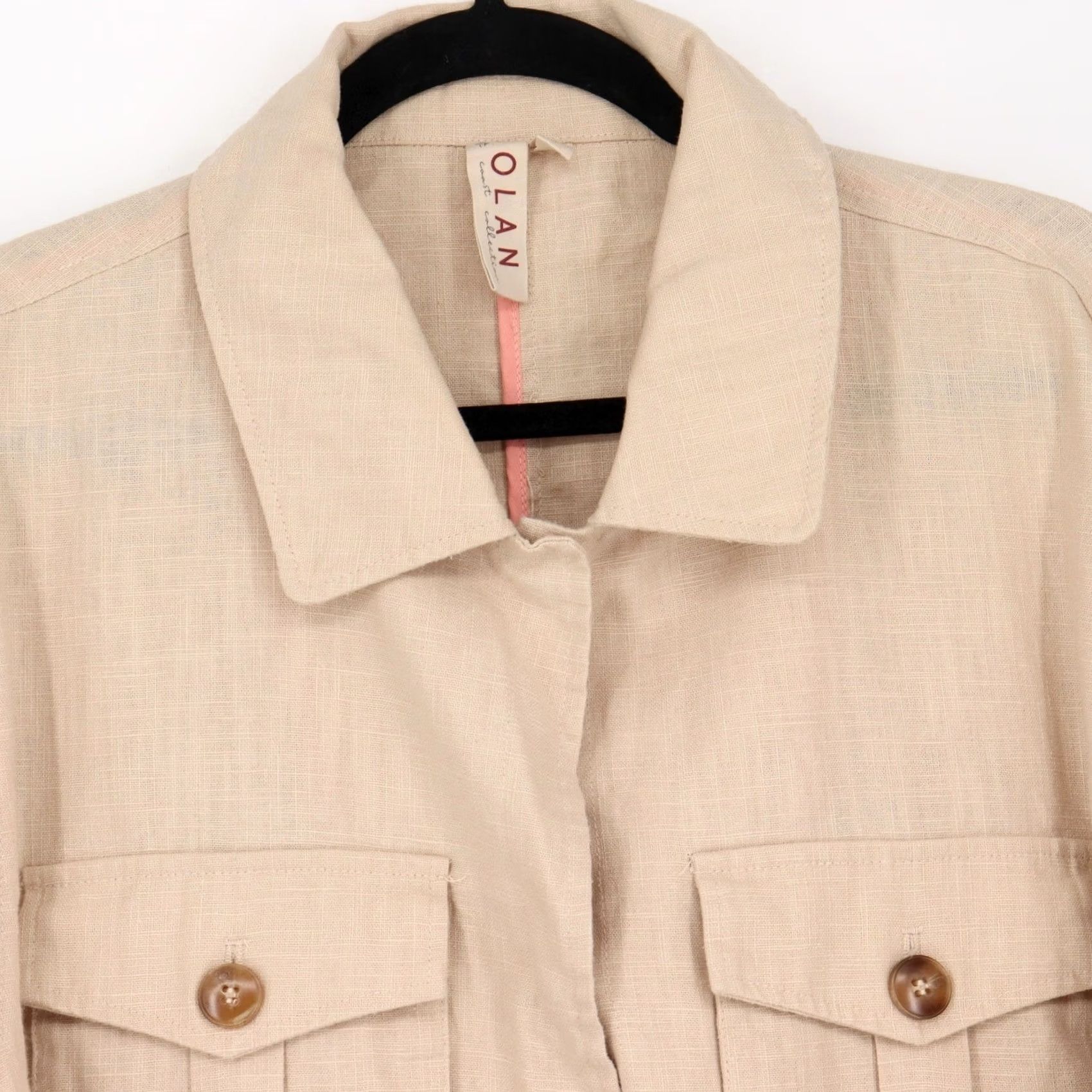 Vintage Dolan Left Coast Collection Jacket Womens Size L Tan Linen Blend Utility Cropped Size L / US 10 / IT 46 - 5 Thumbnail