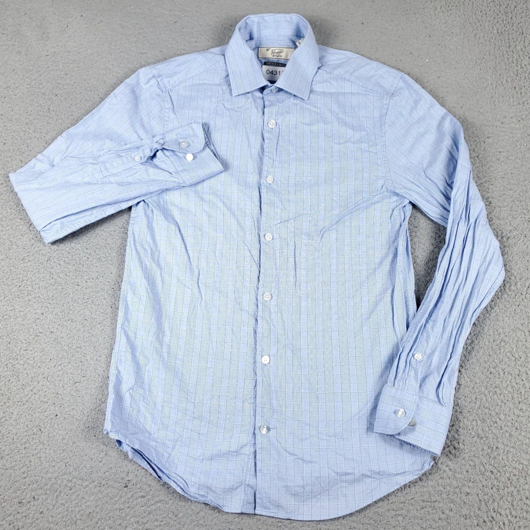Vintage Penguin Dress Shirt Mens 14.5 Blue Plaid Button Up Long Sleeve Casual Business Shirt 14.5 in Collar Men’s Regular Size Blue Plaid Size 36R - 2 Thumbnail