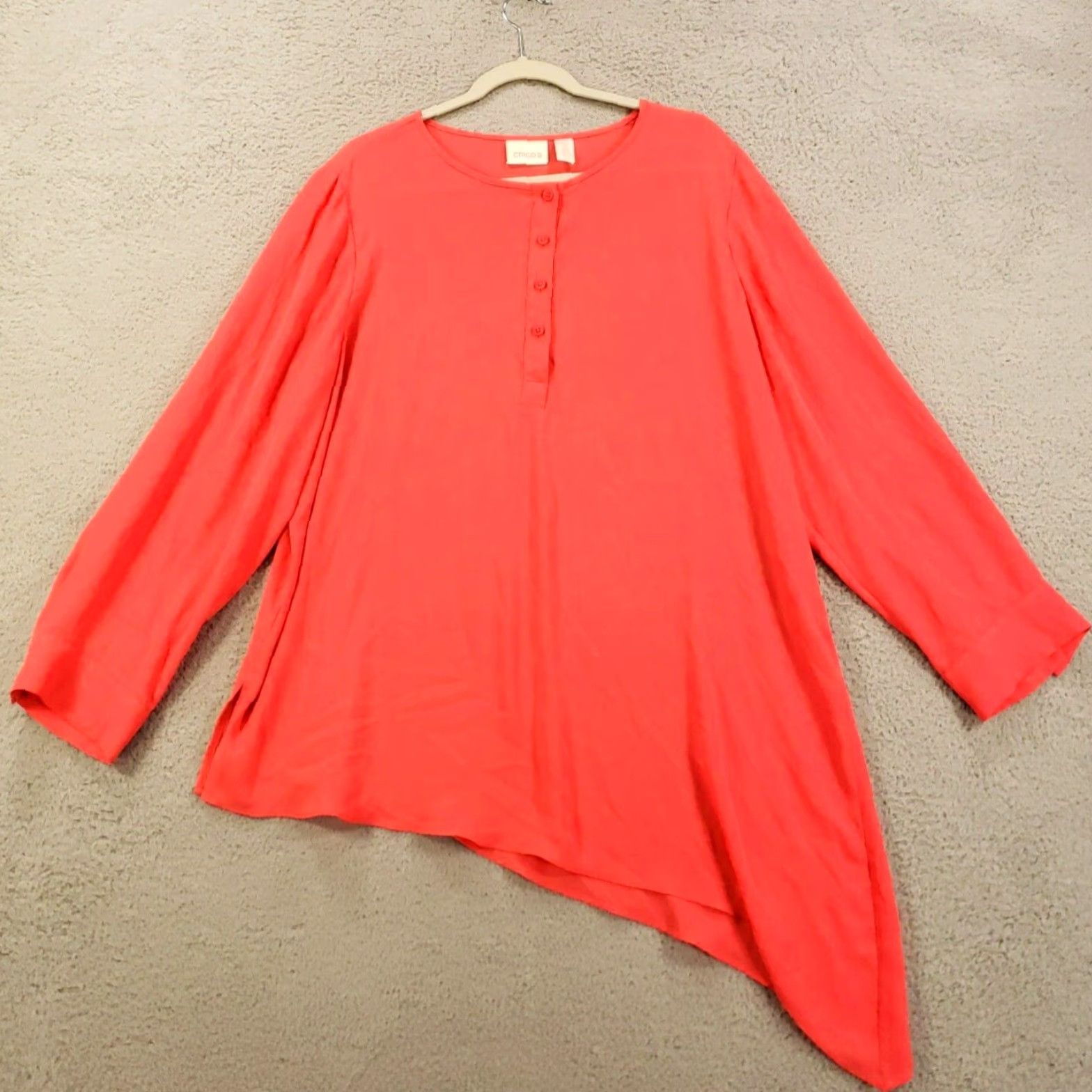 Vintage Chicos Blouse Tunic Womens XL Coral Henley Popover Asymmetrical Hem Artsy Size XL / US 12-14 / IT 48-50 - 4 Thumbnail
