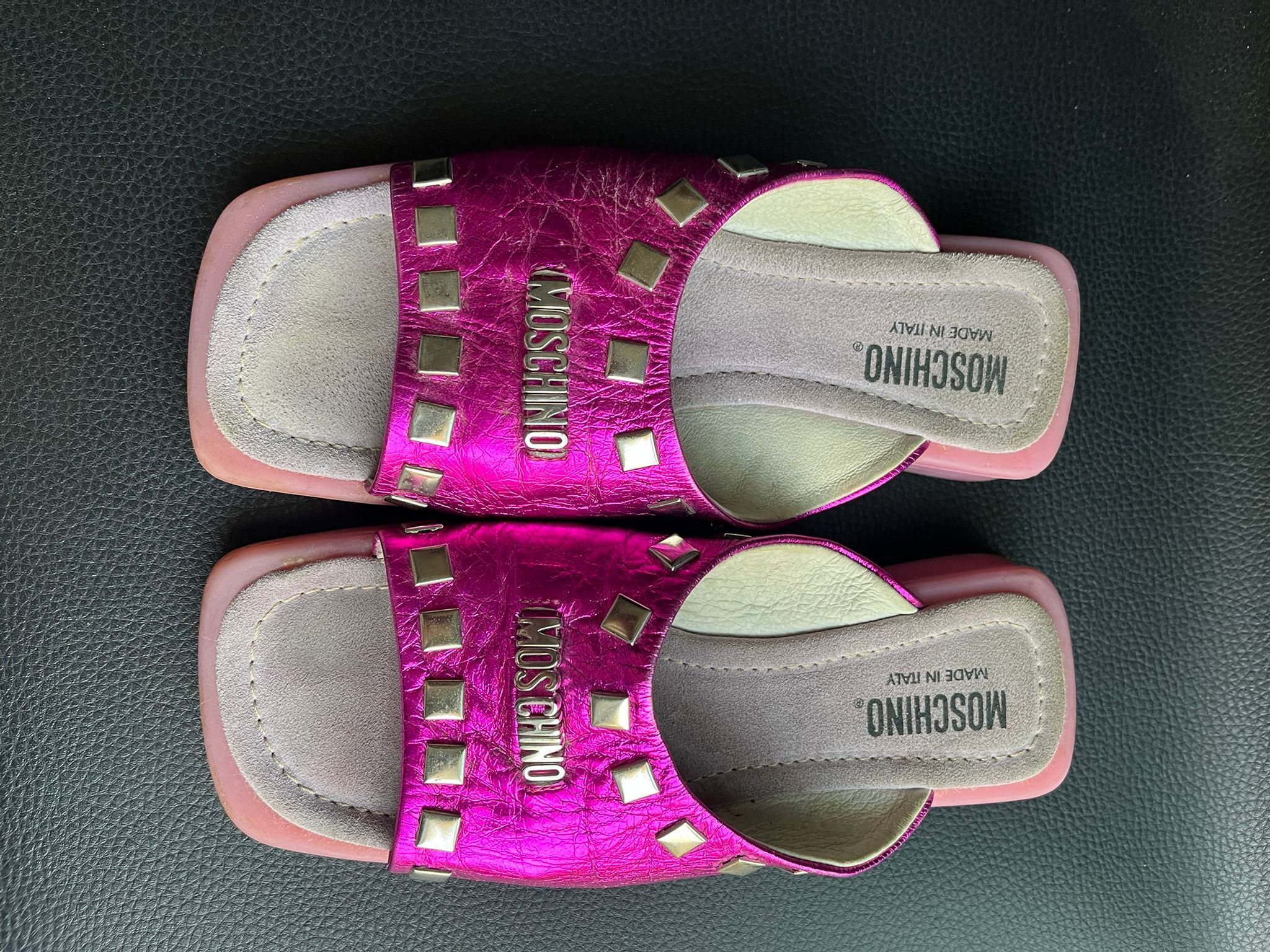 Moschino Moschno pink vintage 35 leather slides Size US 4 / IT 34 - 8 Thumbnail
