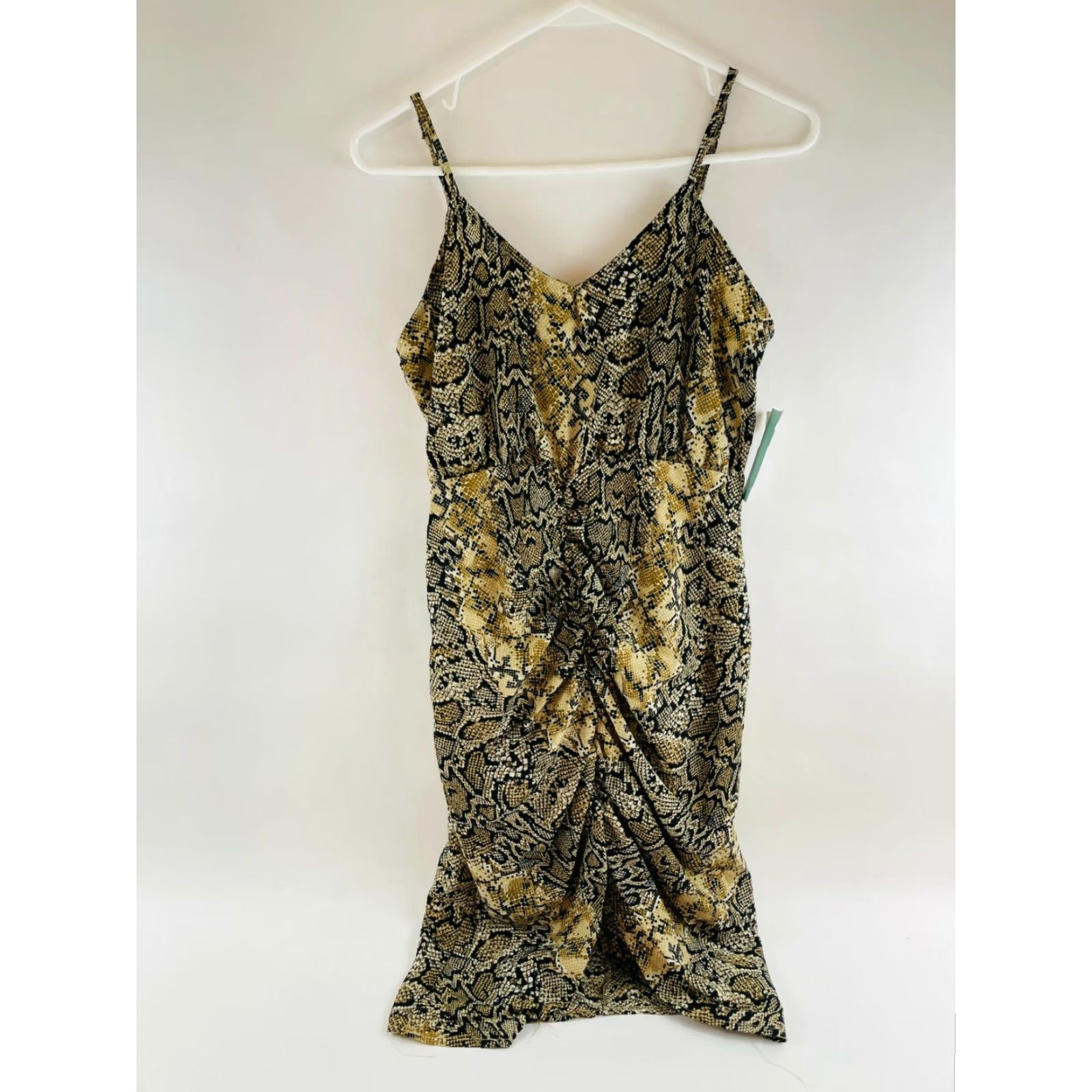 Vintage ABOUND Dress Women's Small Yellow Snake Pattern Ruched Front Knee Length Size S / US 4 / IT 40 - 2 Thumbnail