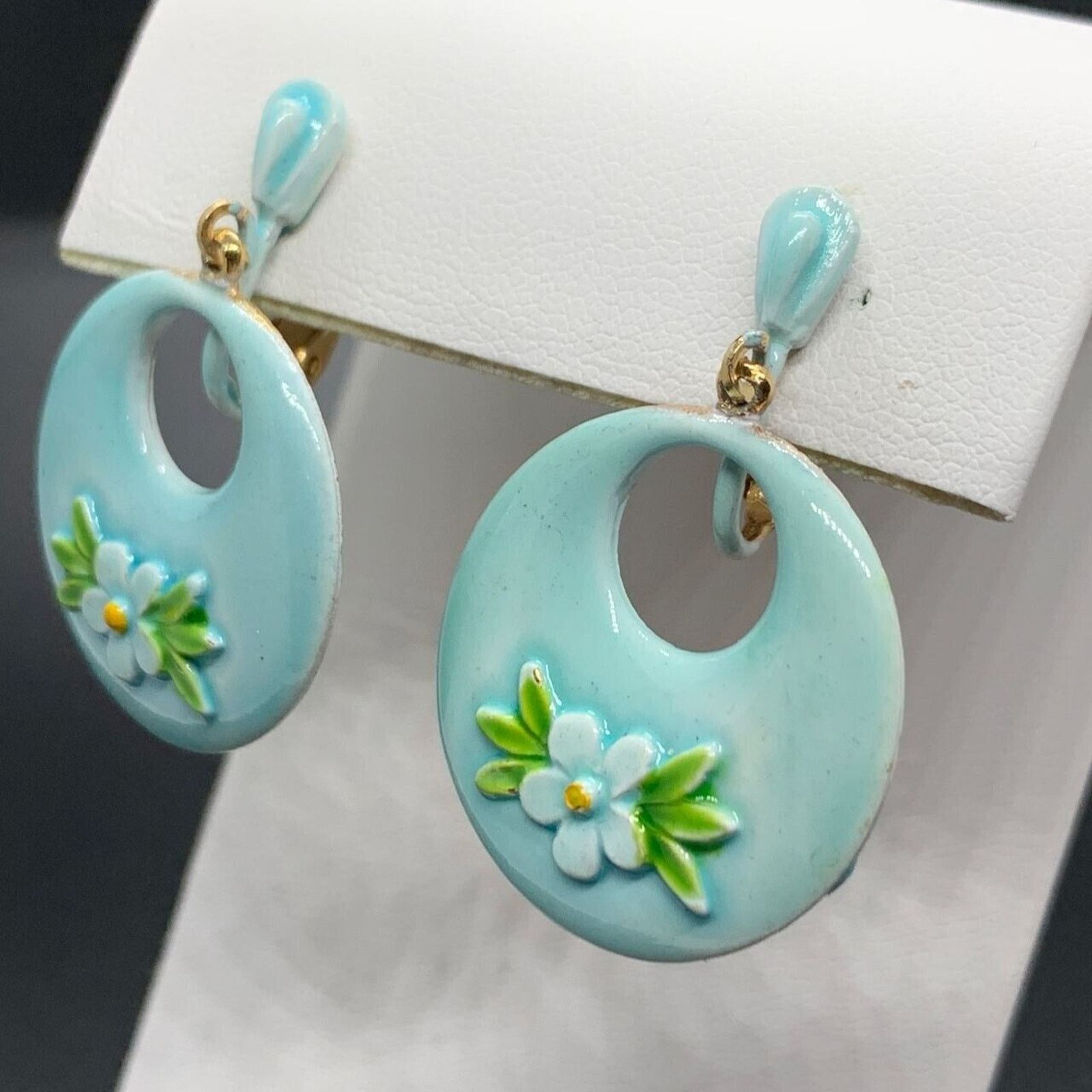 Other ART Arthur Pepper Blue Enamel Floral Clip On Earrings 1-3/8" Size ONE SIZE - 2 Thumbnail