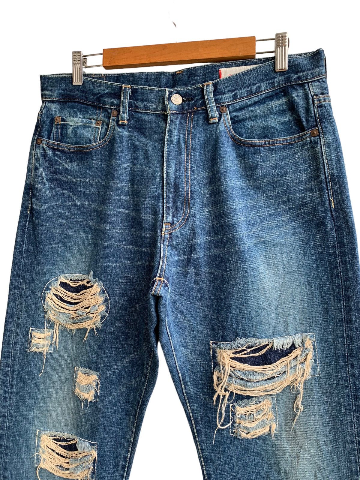 FOB Factory Vintage FOB Factory Torn Patch Jeans Distressed Size US 33 - 7 Thumbnail