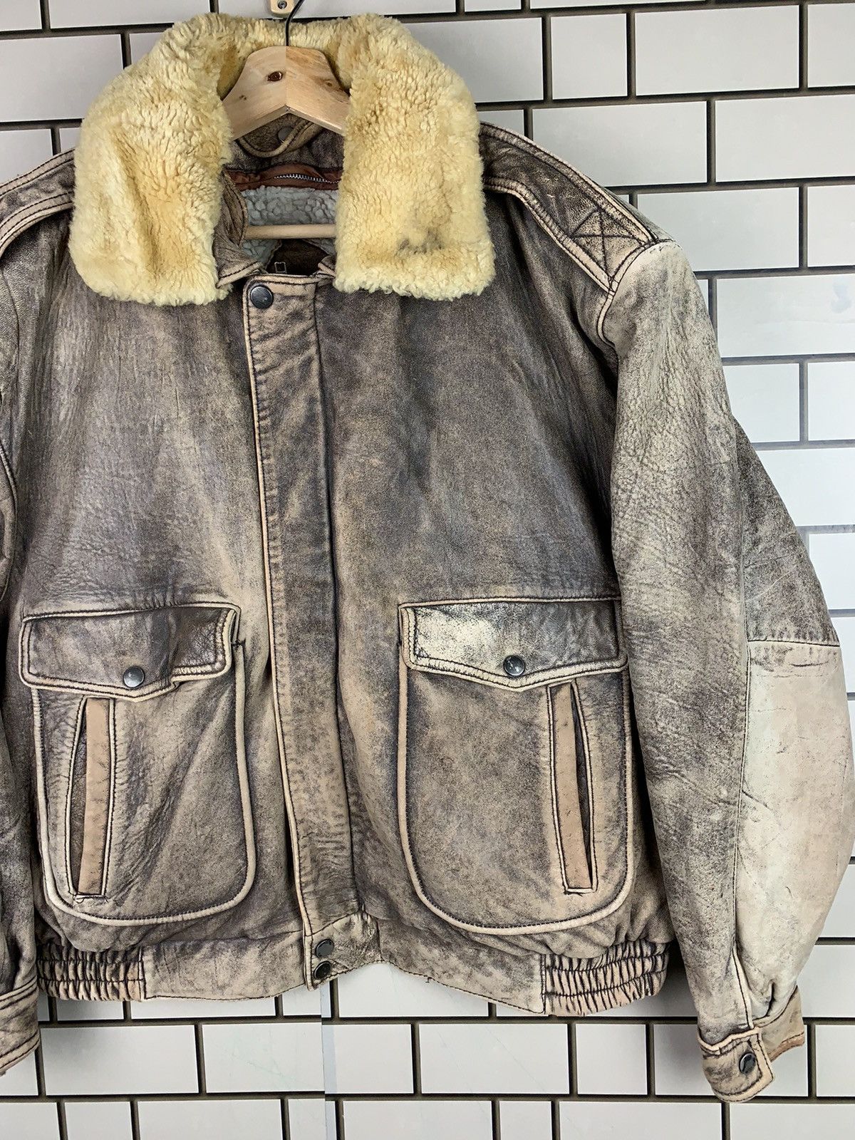 14th Addiction Vintage 90s Make Sherpa Leather Bomber Jacket Size US L / EU 52-54 / 3 - 8 Thumbnail