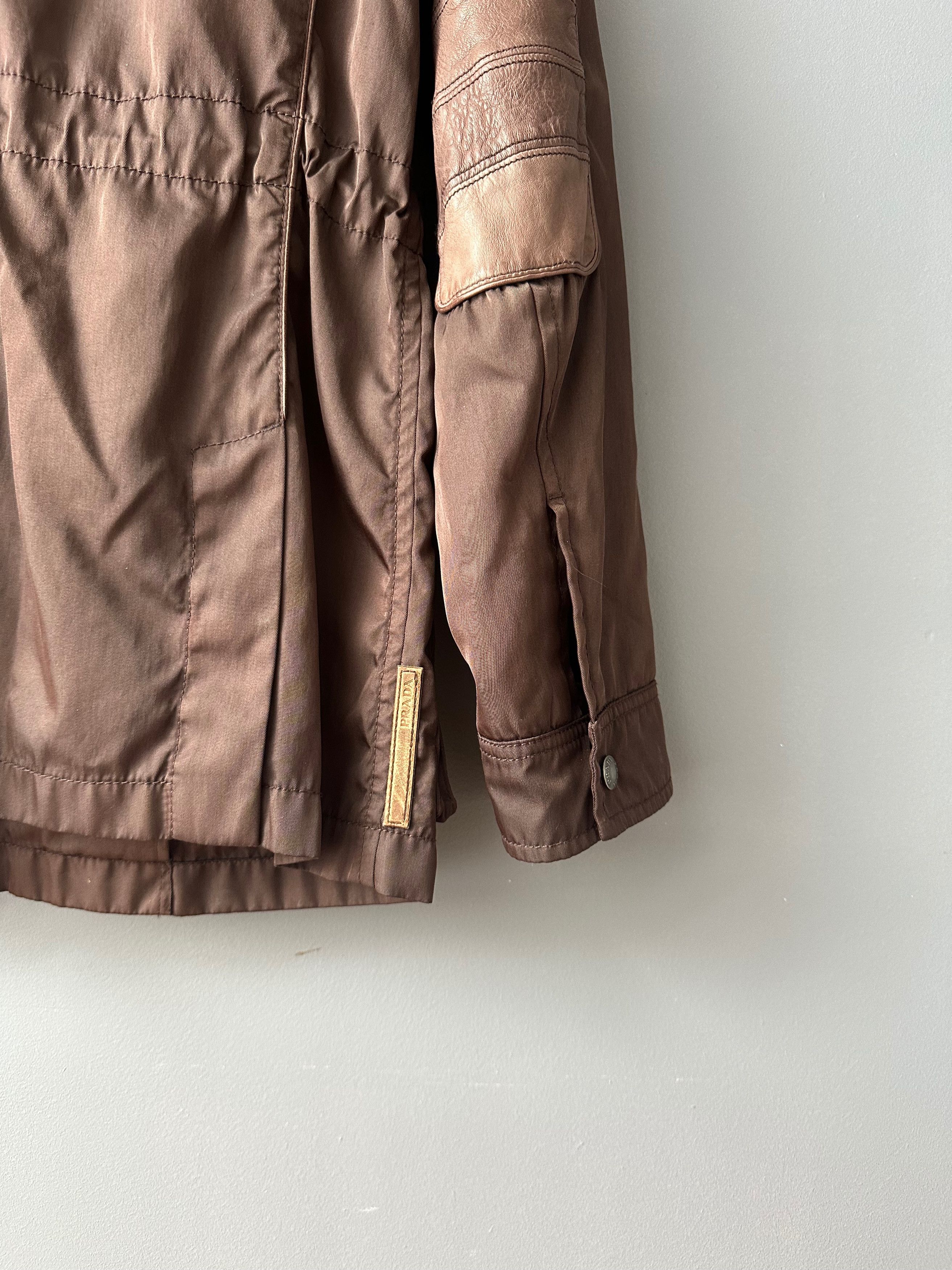 Prada 2006 Vintage Prada Brown Nylon Leather Coat Jacket Size US L / EU 52-54 / 3 - 10 Thumbnail