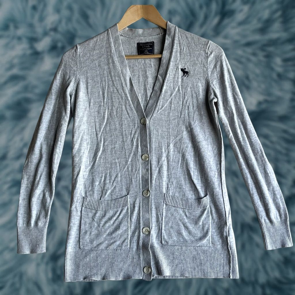 Abercrombie & Fitch Abercrombie & Fitch Women’s Cardigan Sweater Gray XXS Long Sleeve Button Closure Open Knit Lightweight Pockets Logo Regular Size XXS / US 00 / IT 34 - 1 Thumbnail