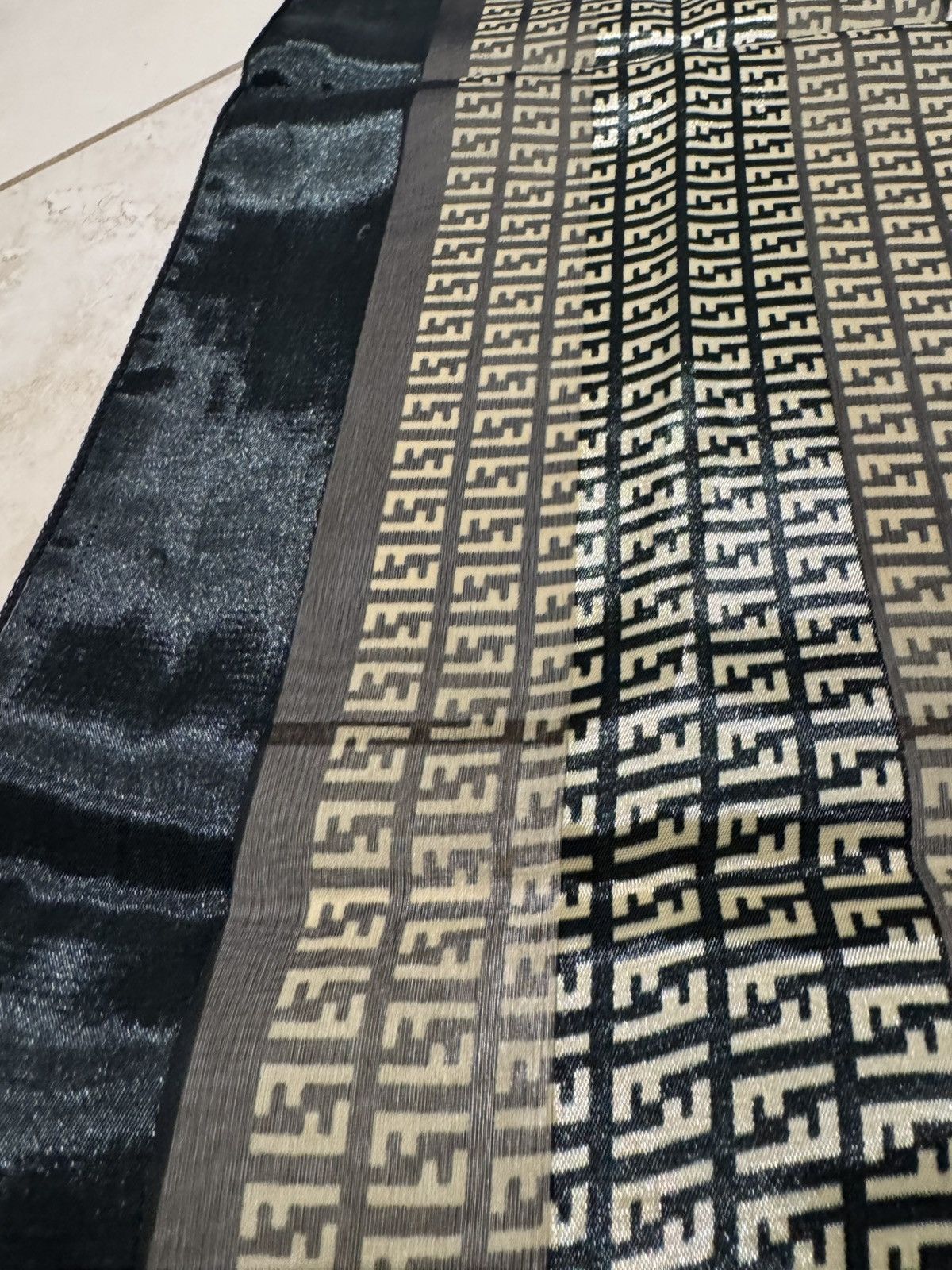 Fendi Fendi Black Gold Monogram Silk Scarf Size ONE SIZE - 3 Thumbnail