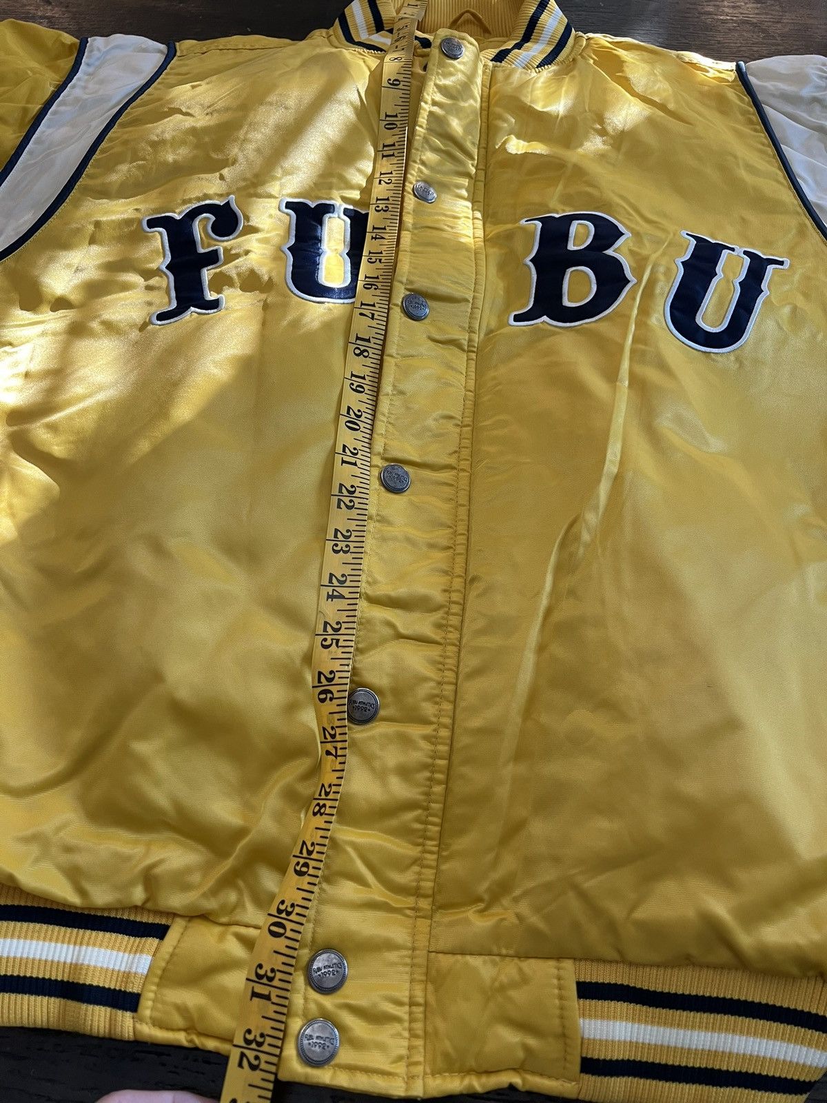 Fubu Vintage FUBU Satin VarsityJacket XL YellowHip Hop Y2K Bomber Size US XL / EU 56 / 4 - 2 Thumbnail
