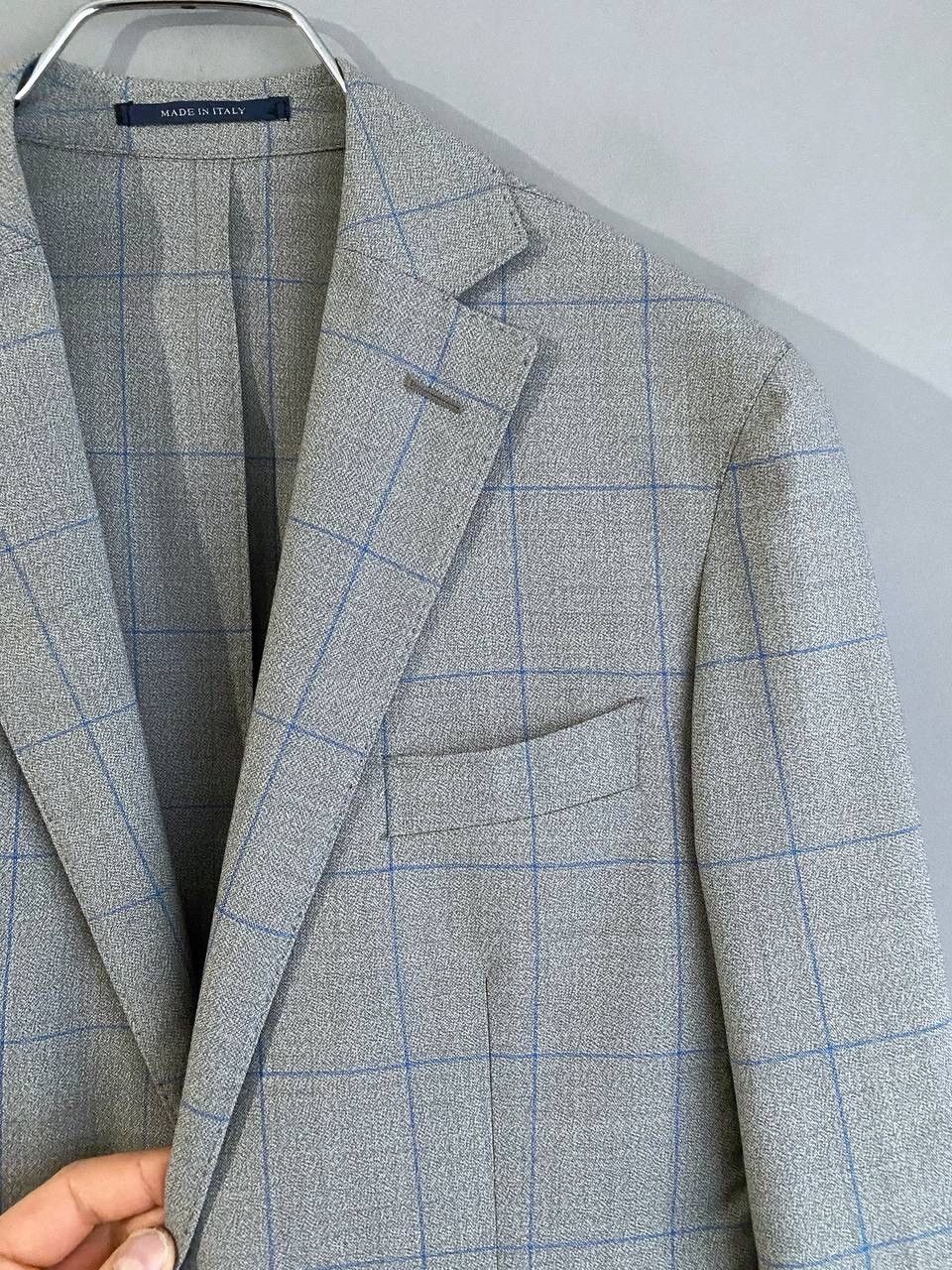 Boggi Boggi Milano 120's Wool Gray/Blue Сhecked Men's Blazer, 46R Size 46R - 5 Thumbnail