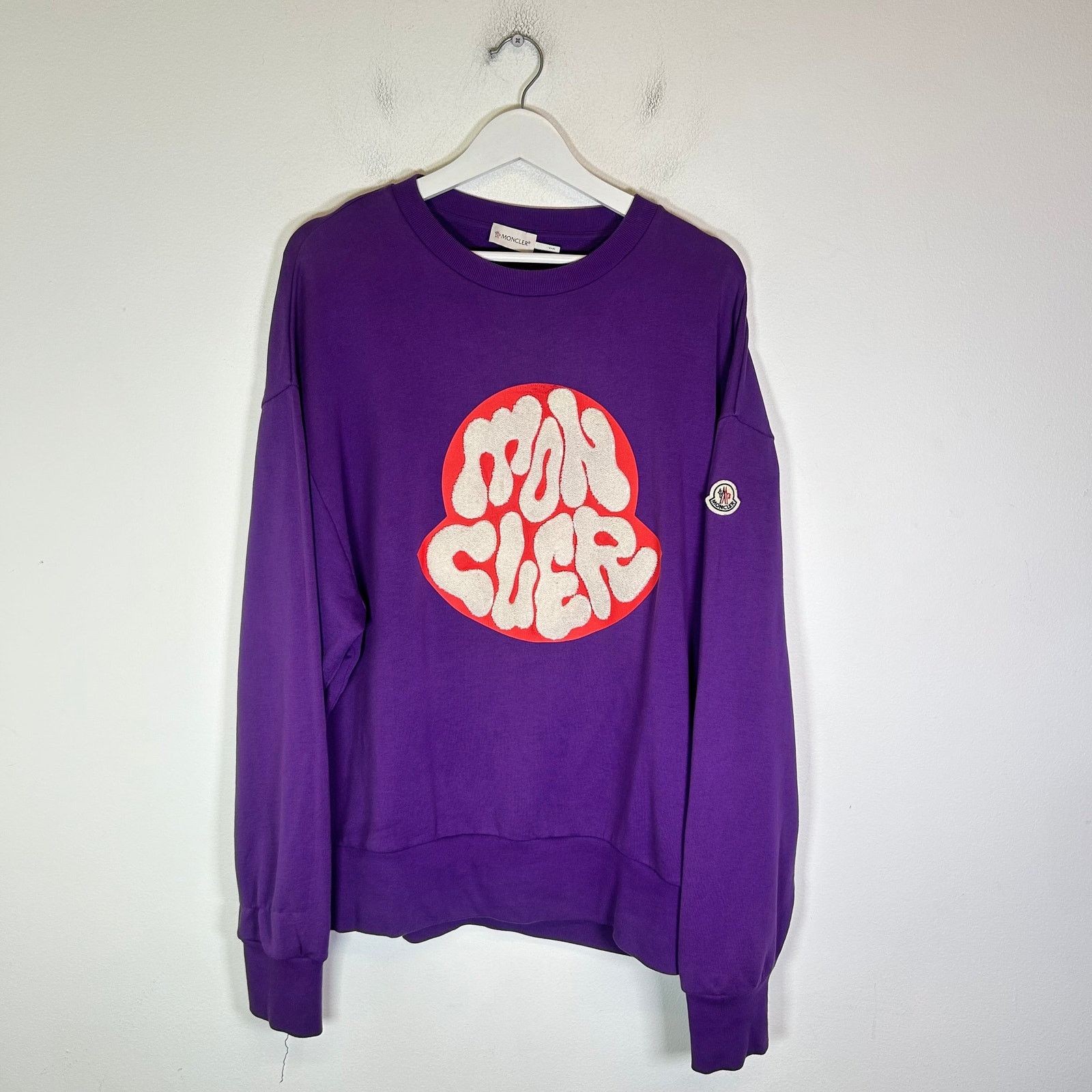Moncler Moncer Purple Applique Patch Logo Crewneck Size US L / EU 52-54 / 3 - 1 Thumbnail