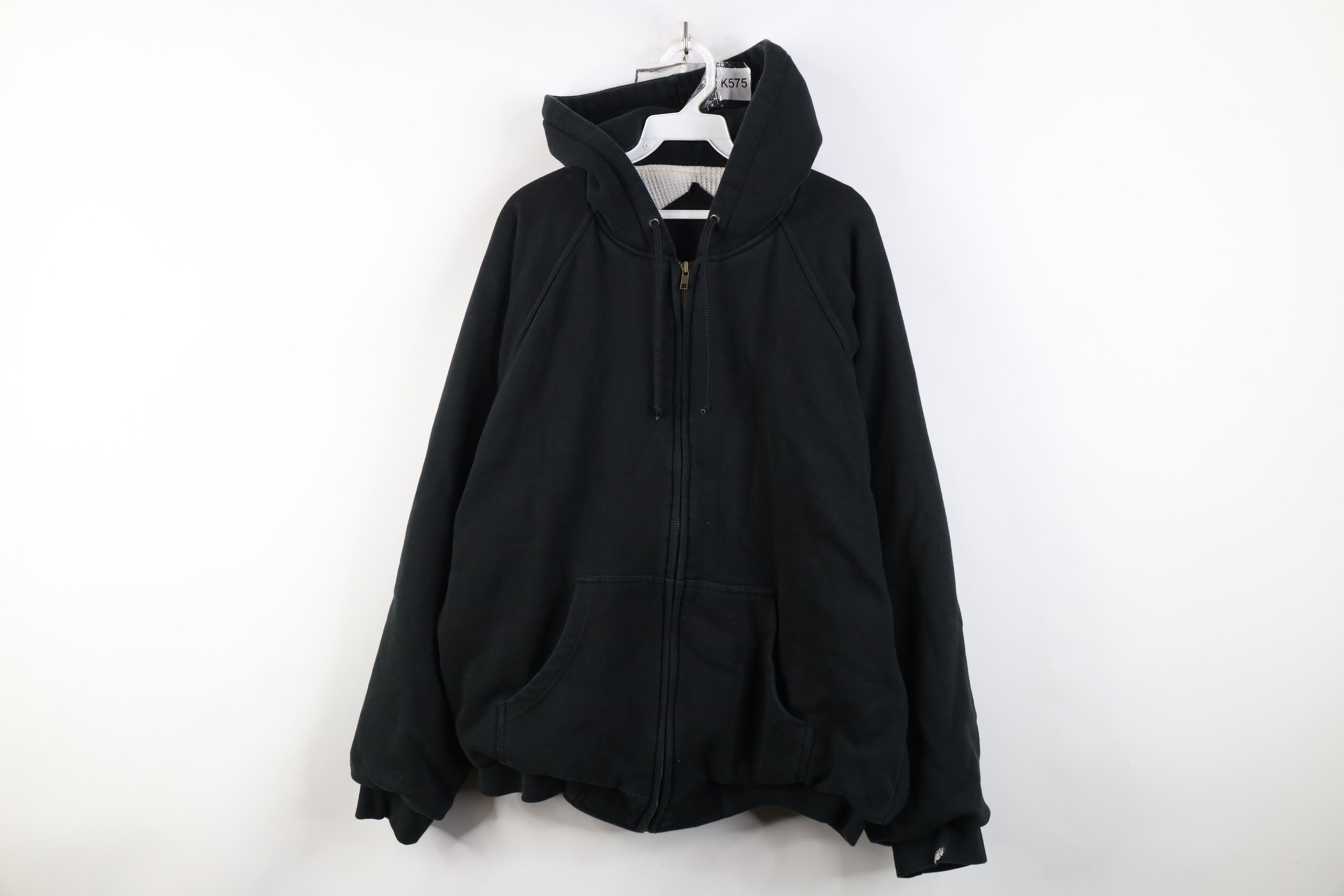 Vintage Vintage 90s Streetwear Thermal Waffle Lined Hoodie Black Size US XXL / EU 58 / 5 - 1 Thumbnail