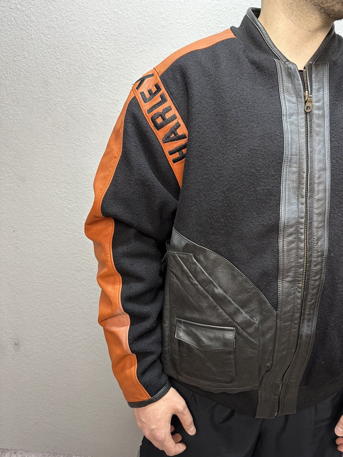 Harley Davidson × Vintage Vintage Harley Davidson Leather/Wool Bomber Jacket Archival Size US XL / EU 56 / 4 - 9 Thumbnail