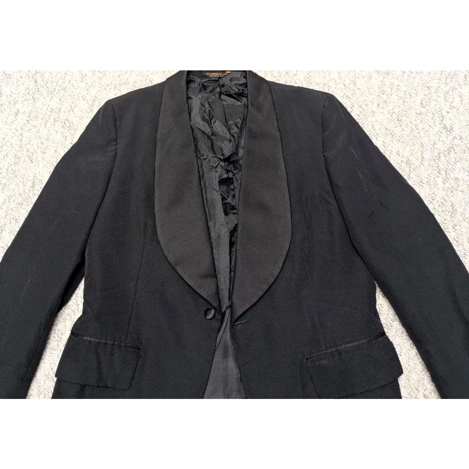 Vintage VINTAGE USA made TUXEDO SHAWL Tuxedo Jacket Blazer 40R Black Wool Mens Vintage 70s US-made Shawl Lapel One-Button Size 40R - 4 Thumbnail